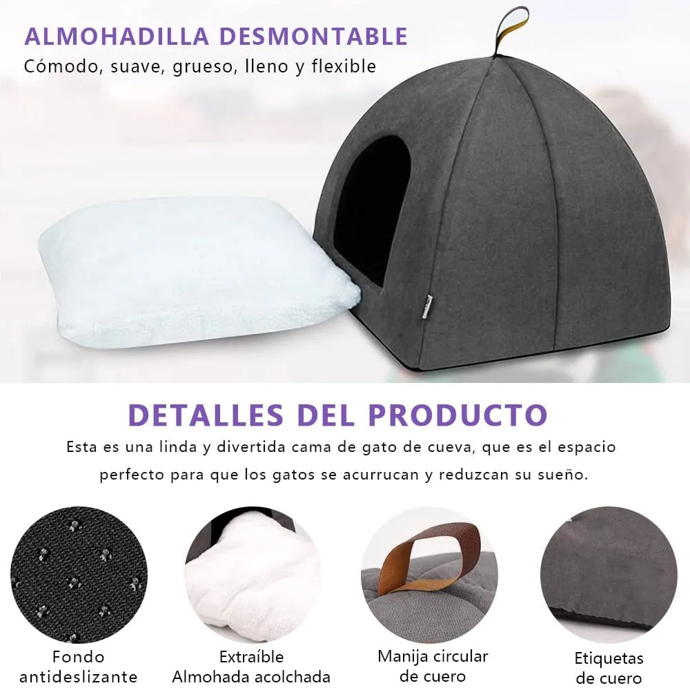 Voarge Letto per gatto morbido pile caldo, letti per gatto, nido con cuscino interno estraibile e lavabile, grigio, Large - immagine 5