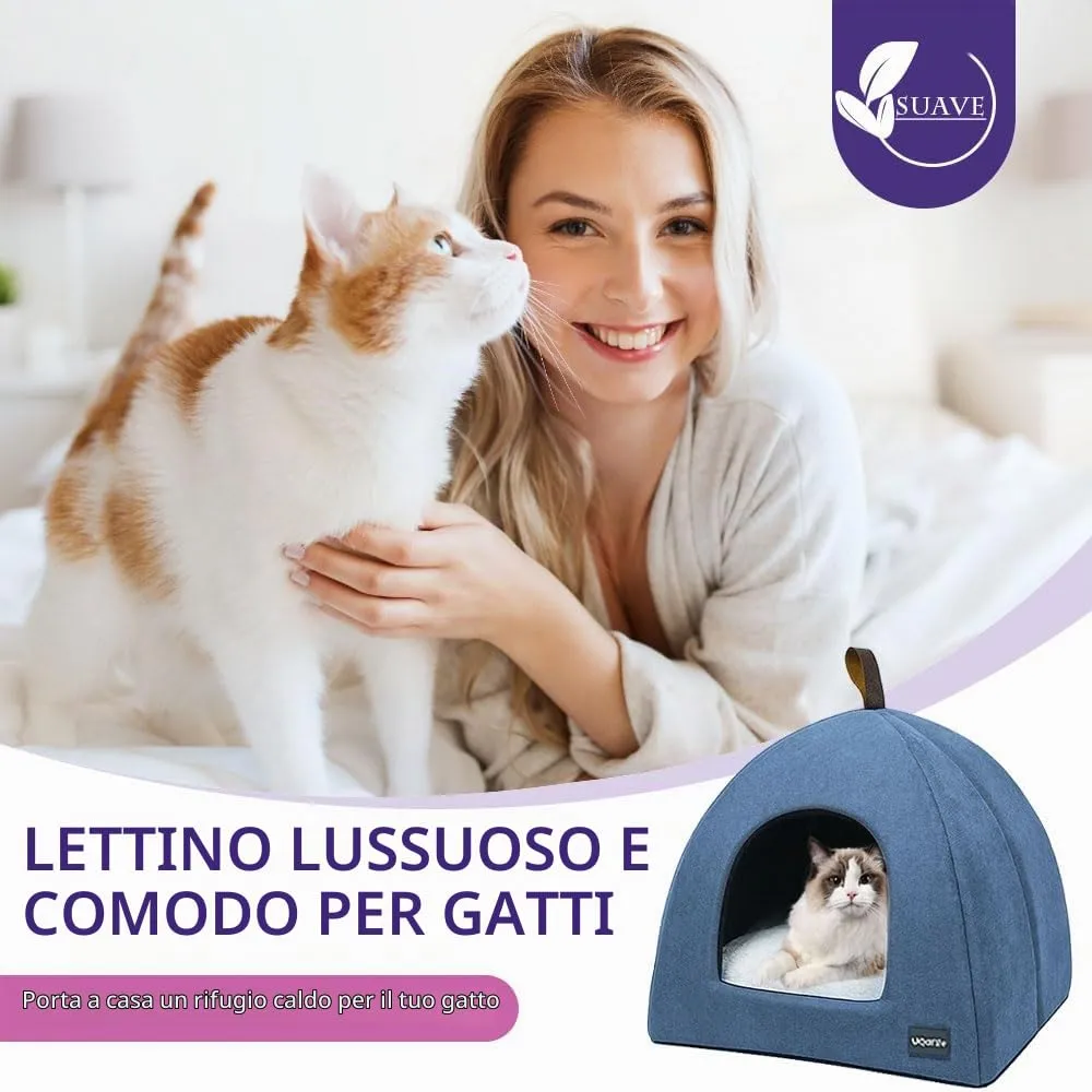 Voarge Letti per gatti morbidi e caldi, in pile morbide, con cuscino interno rimovibile e lavabile, blu, large - immagine 2