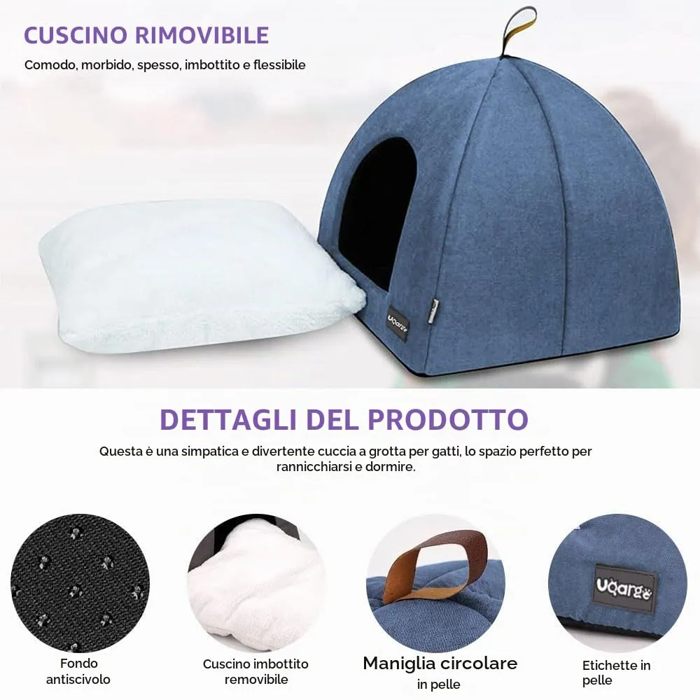 Voarge Letti per gatti morbidi e caldi, in pile morbide, con cuscino interno rimovibile e lavabile, blu, large - immagine 5
