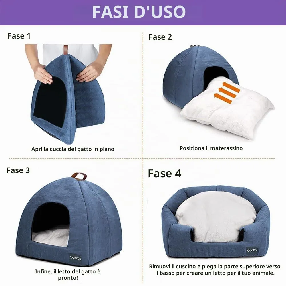 Voarge Letti per gatti morbidi e caldi, in pile morbide, con cuscino interno rimovibile e lavabile, blu, large - immagine 6