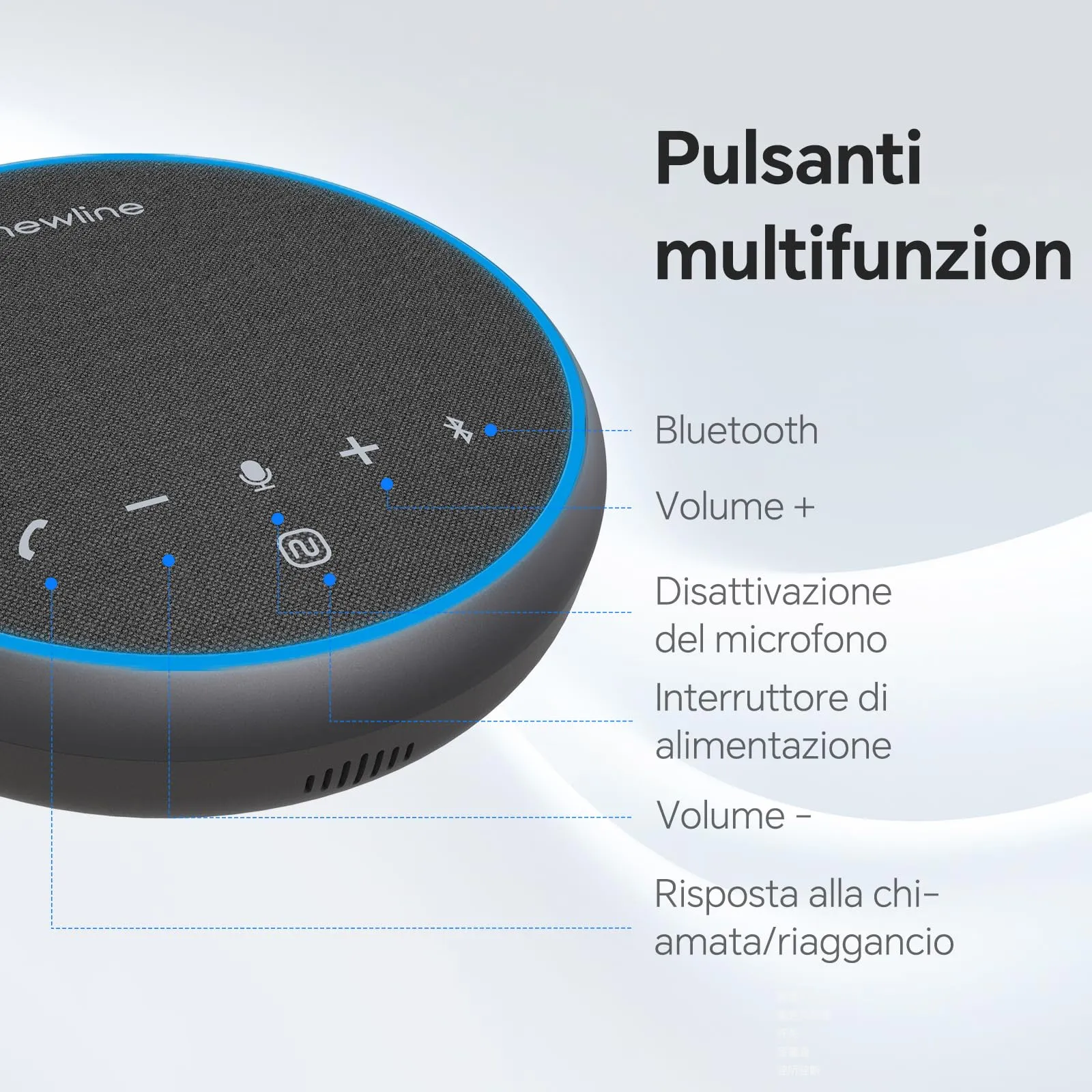 NewPie Altoparlante per Conferenze con Microfono Bluetooth e USB, Cancellazione del Rumore, Ripresa Vocale a 360°, Compatibile con Zoom, Teams, Skype - immagine 6