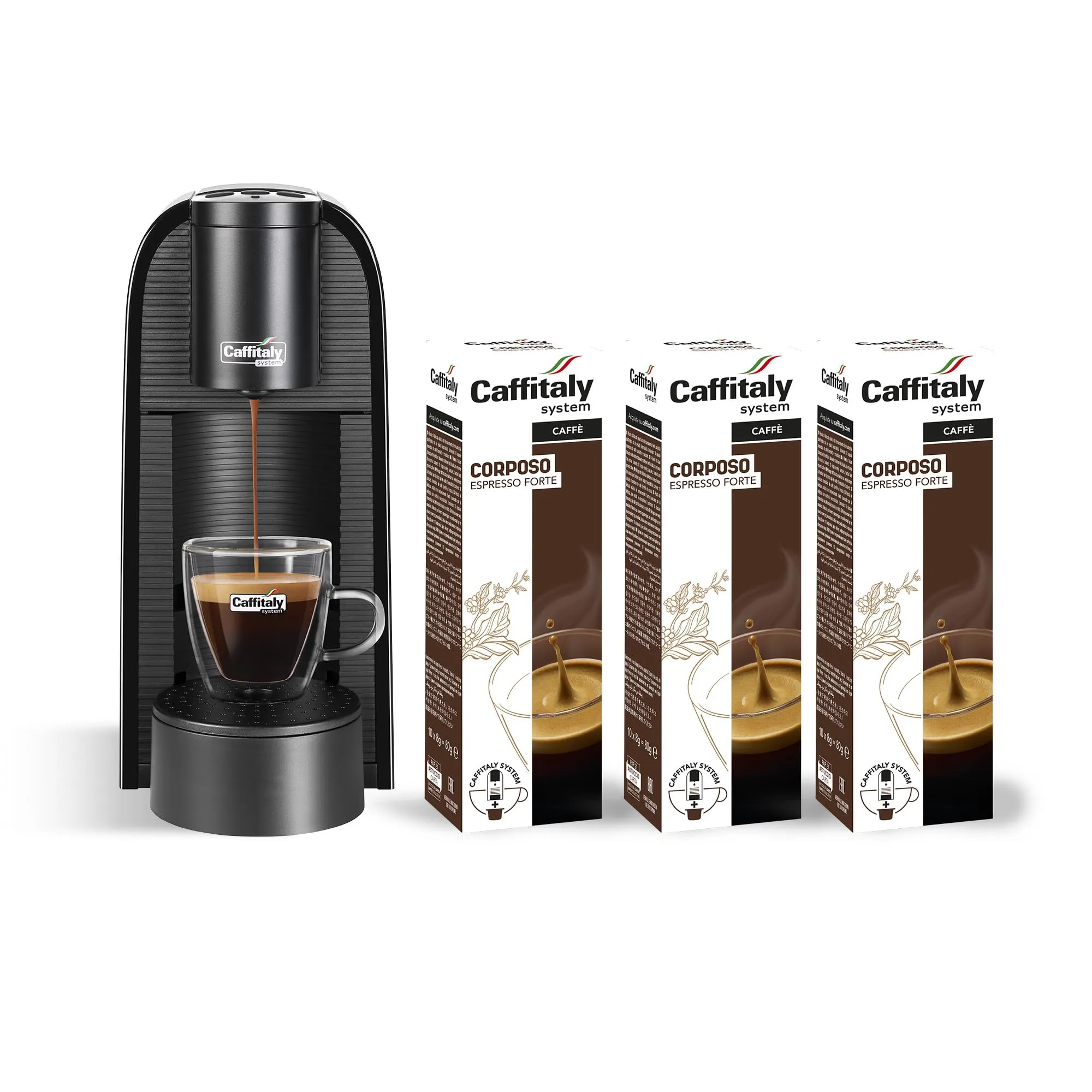 Caffitaly, Macchina da Caffè Volta Nera, 30 Capsule di Caffè Corposo Incluse, Ideale per Preparare Diversi Espressi e Bevande Calde. La macchina Volta funziona solo con capsule originali - immagine 1