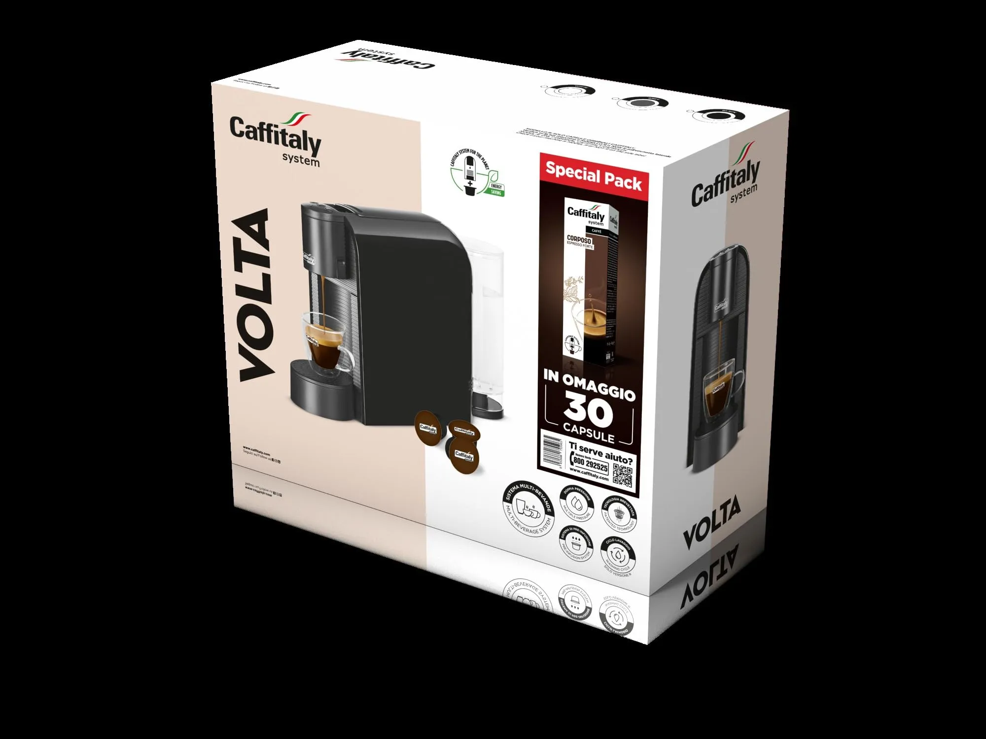 Caffitaly, Macchina da Caffè Volta Nera, 30 Capsule di Caffè Corposo Incluse, Ideale per Preparare Diversi Espressi e Bevande Calde. La macchina Volta funziona solo con capsule originali - immagine 2