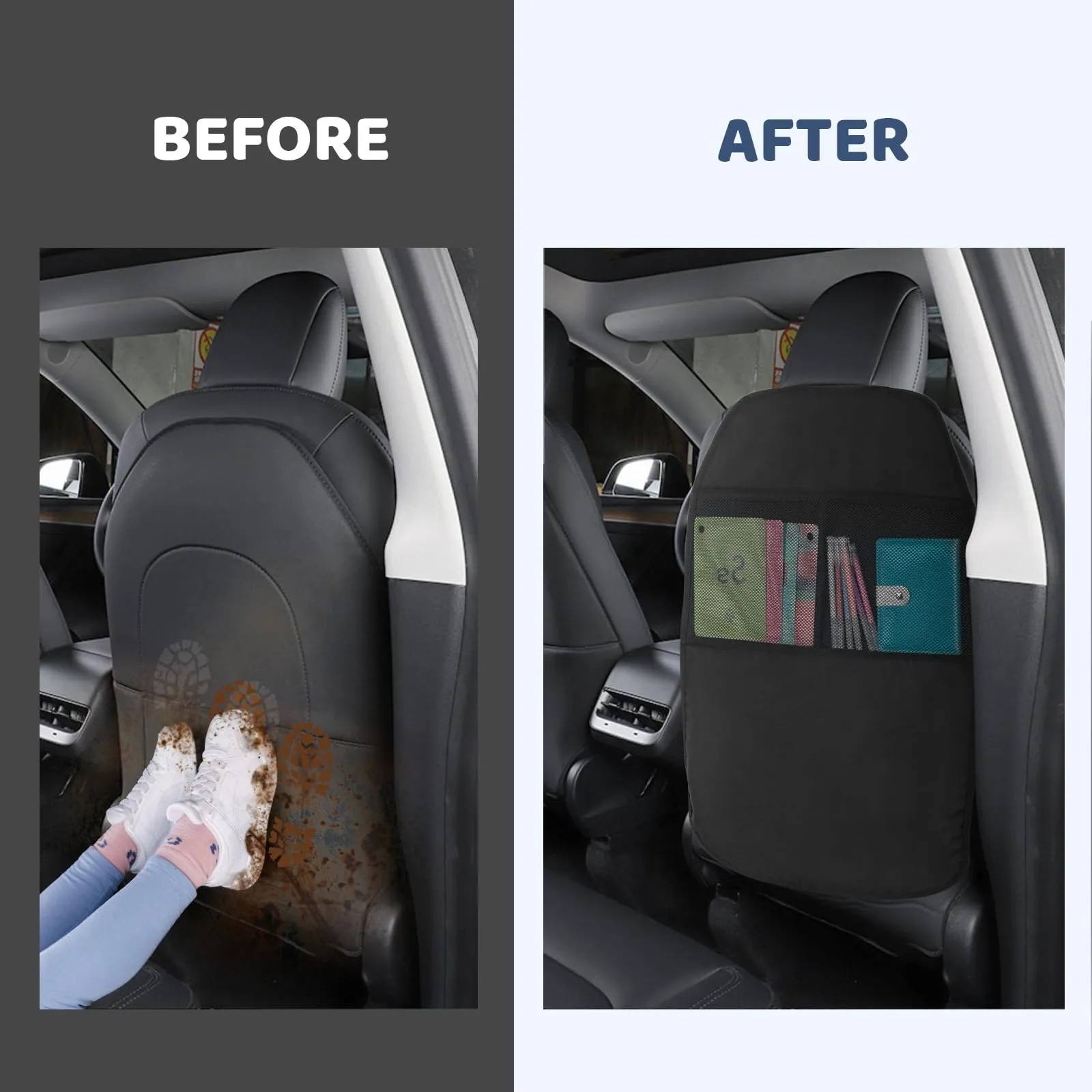 AiQInu Organizer Sedile Auto Impermeabile e Antisporco, 2 Pezzi, Nero - immagine 5