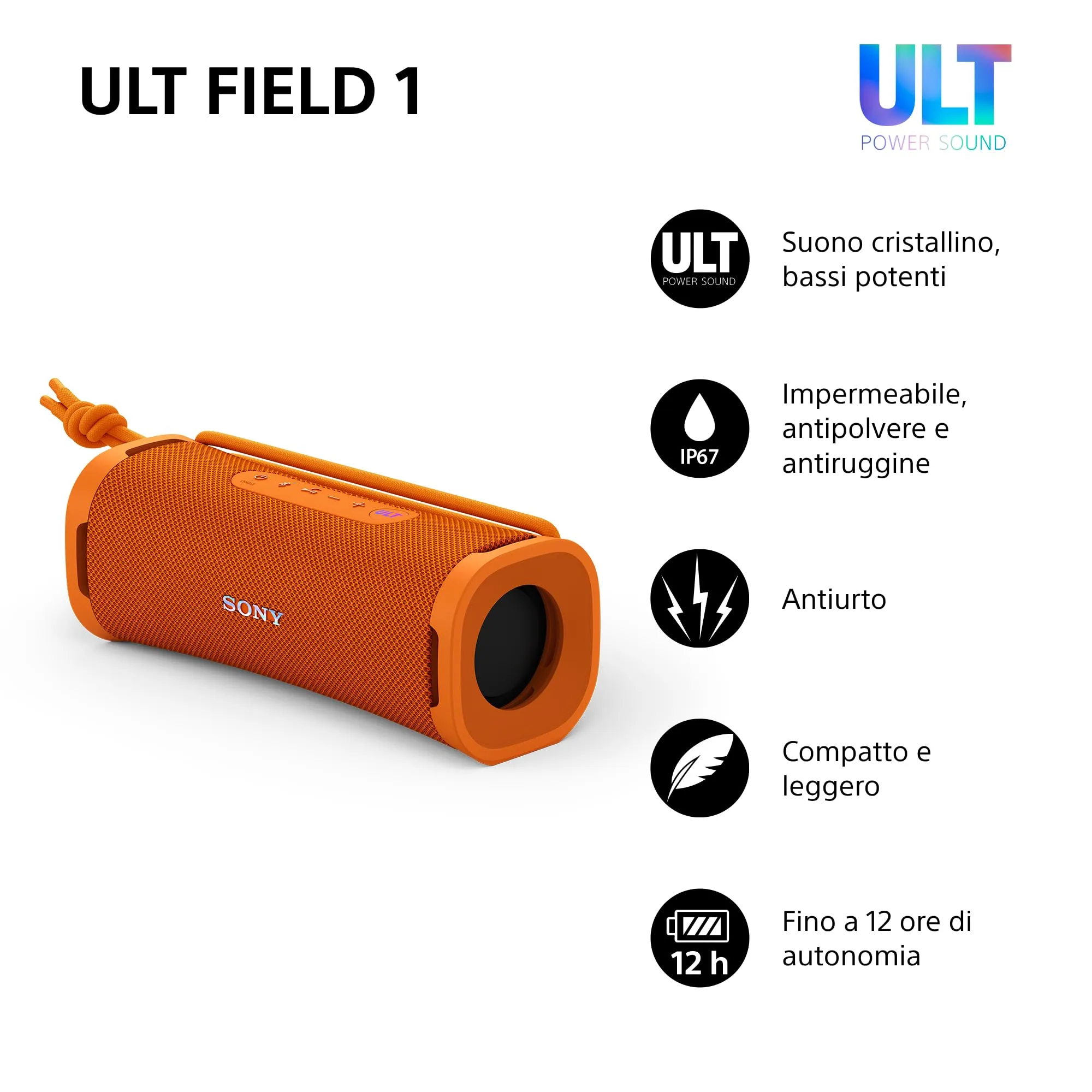 Sony ULT FIELD 1 Speaker Portatile Wireless Bluetooth IP67 - Arancio - immagine 2