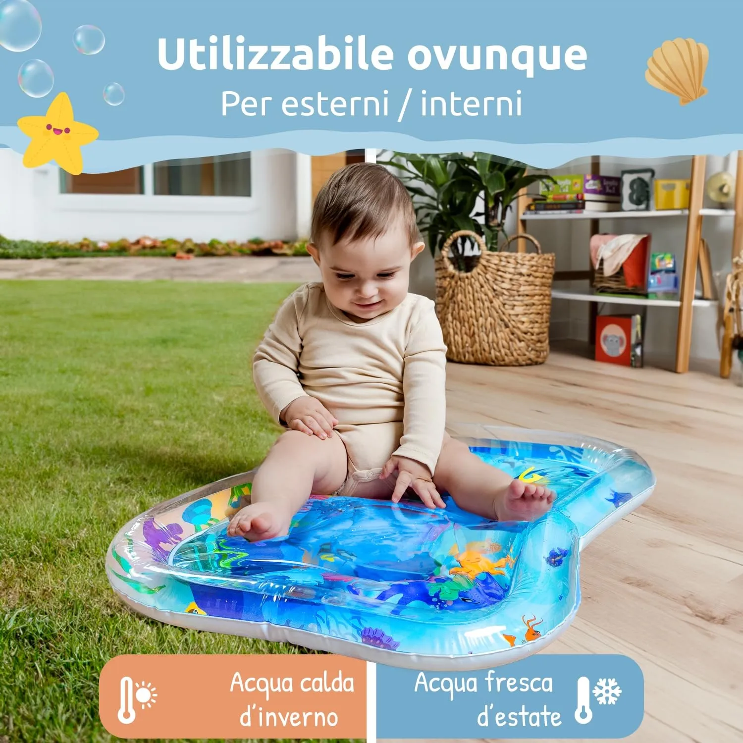 Mallie Tappetino Tummy Time Neonato, Tappeto ad Acqua Gonfiabile per Giochi Sensoriali 0-6 Mesi - immagine 6