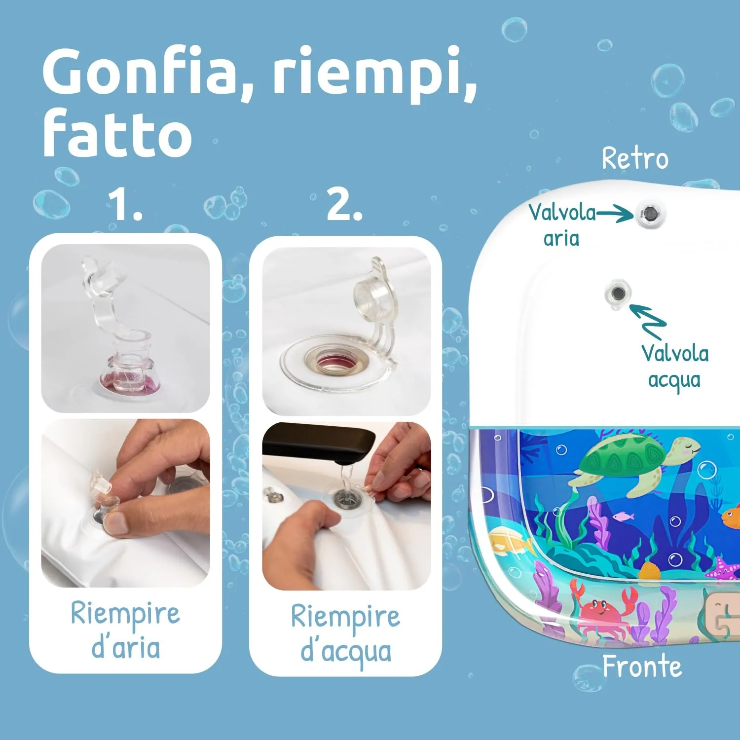 Mallie Tappetino Tummy Time Neonato, Tappeto ad Acqua Gonfiabile per Giochi Sensoriali 0-6 Mesi - immagine 8