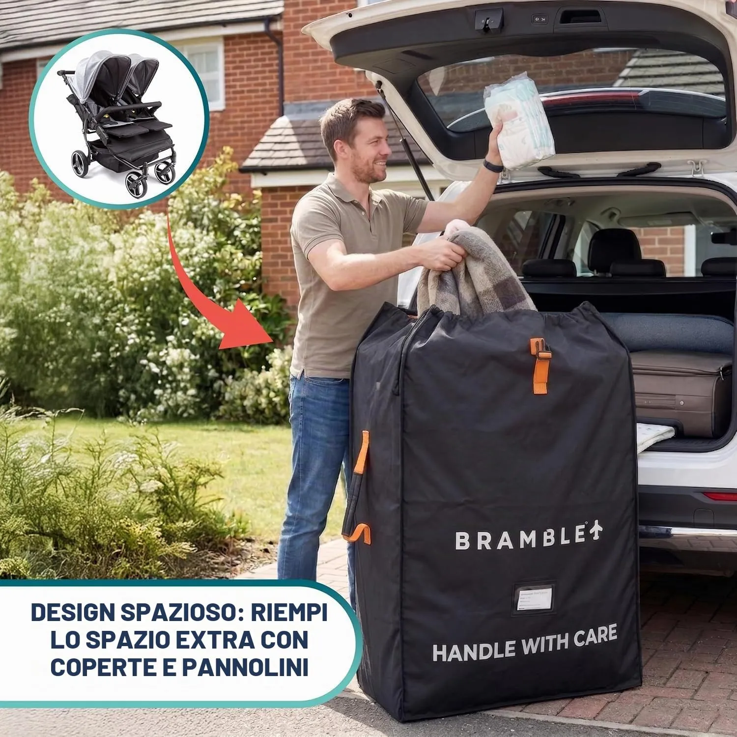 Bramble Borsa da Trasporto Passeggino Gemellare XL per Aereo Gate Check, Nylon Balistico Idrorepellente, 100 x 65 x 40 cm (Nero) - immagine 3