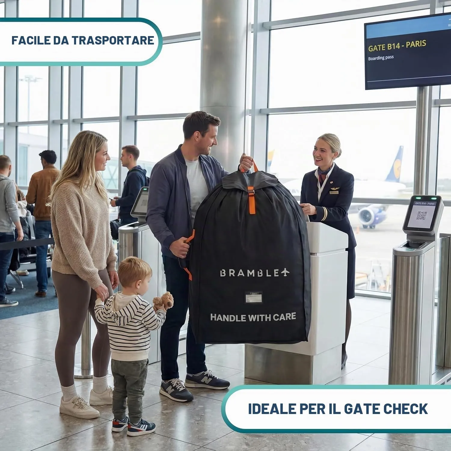 Bramble Borsa da Trasporto Passeggino Gemellare XL per Aereo Gate Check, Nylon Balistico Idrorepellente, 100 x 65 x 40 cm (Nero) - immagine 7