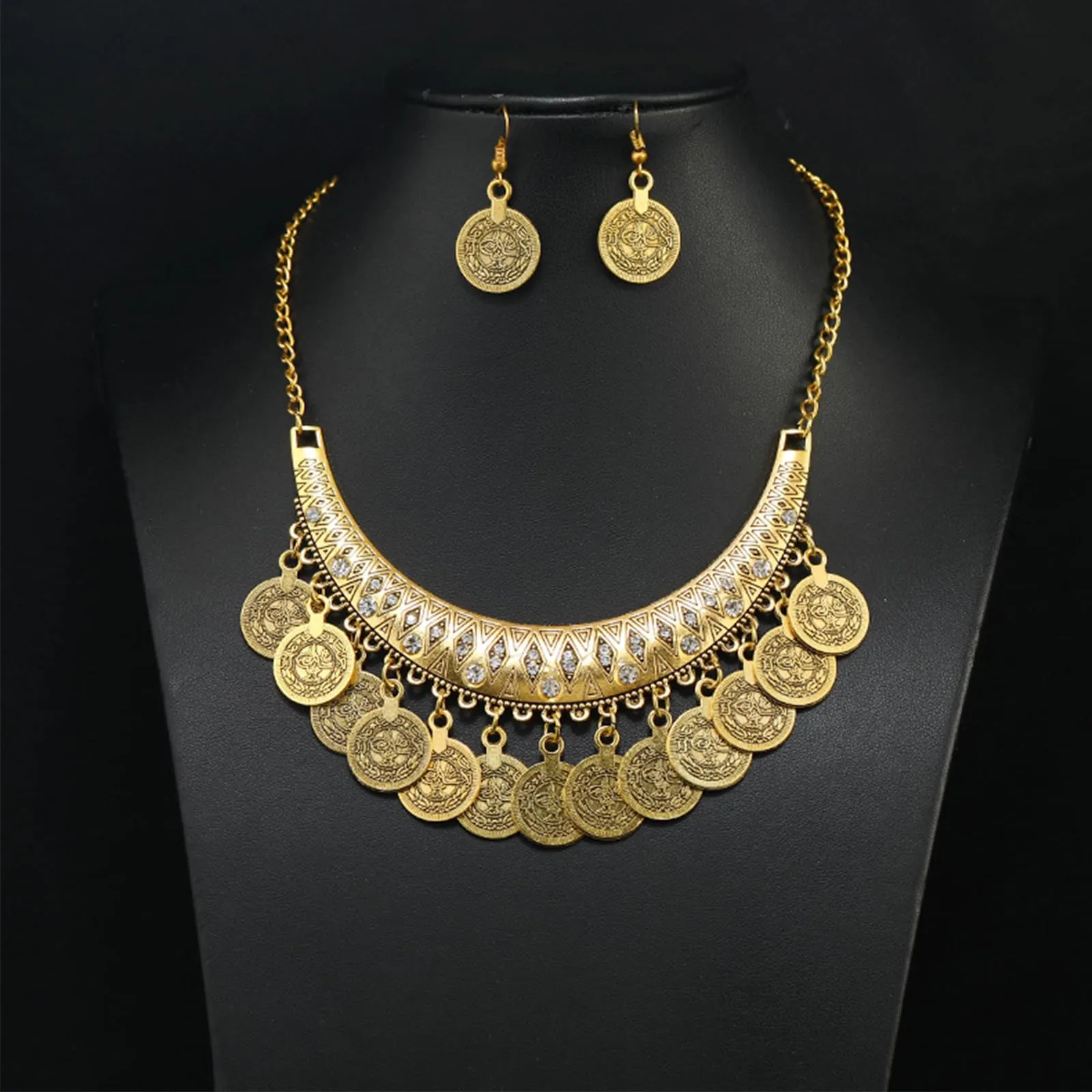 Hifot Set Gioielli Danza del Ventre in Oro con Monete, Collana, Bracciale, Orecchini e Catena per Capelli - immagine 5