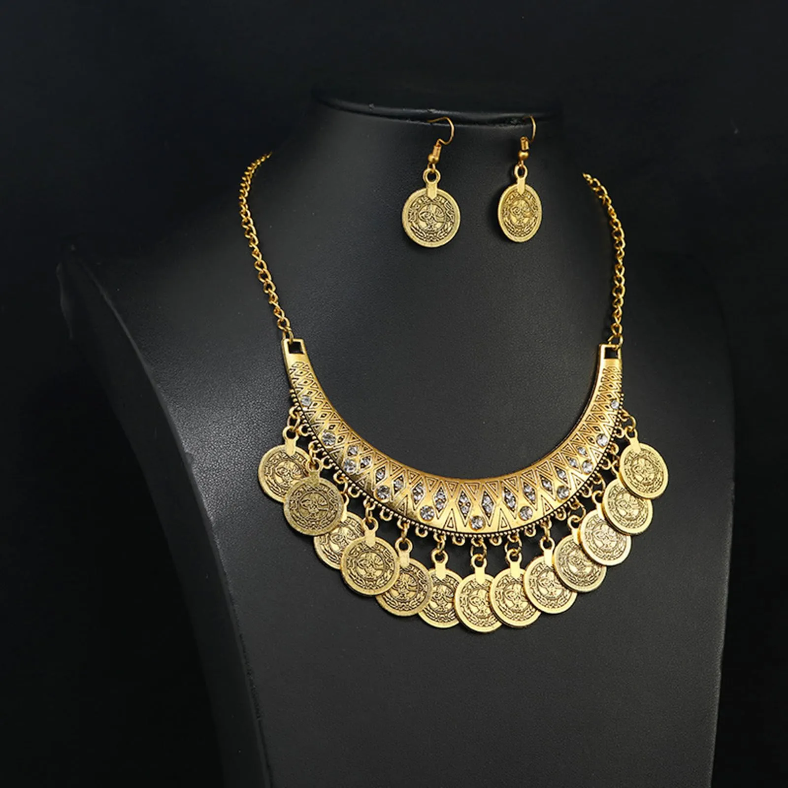 Hifot Set Gioielli Danza del Ventre in Oro con Monete, Collana, Bracciale, Orecchini e Catena per Capelli - immagine 8