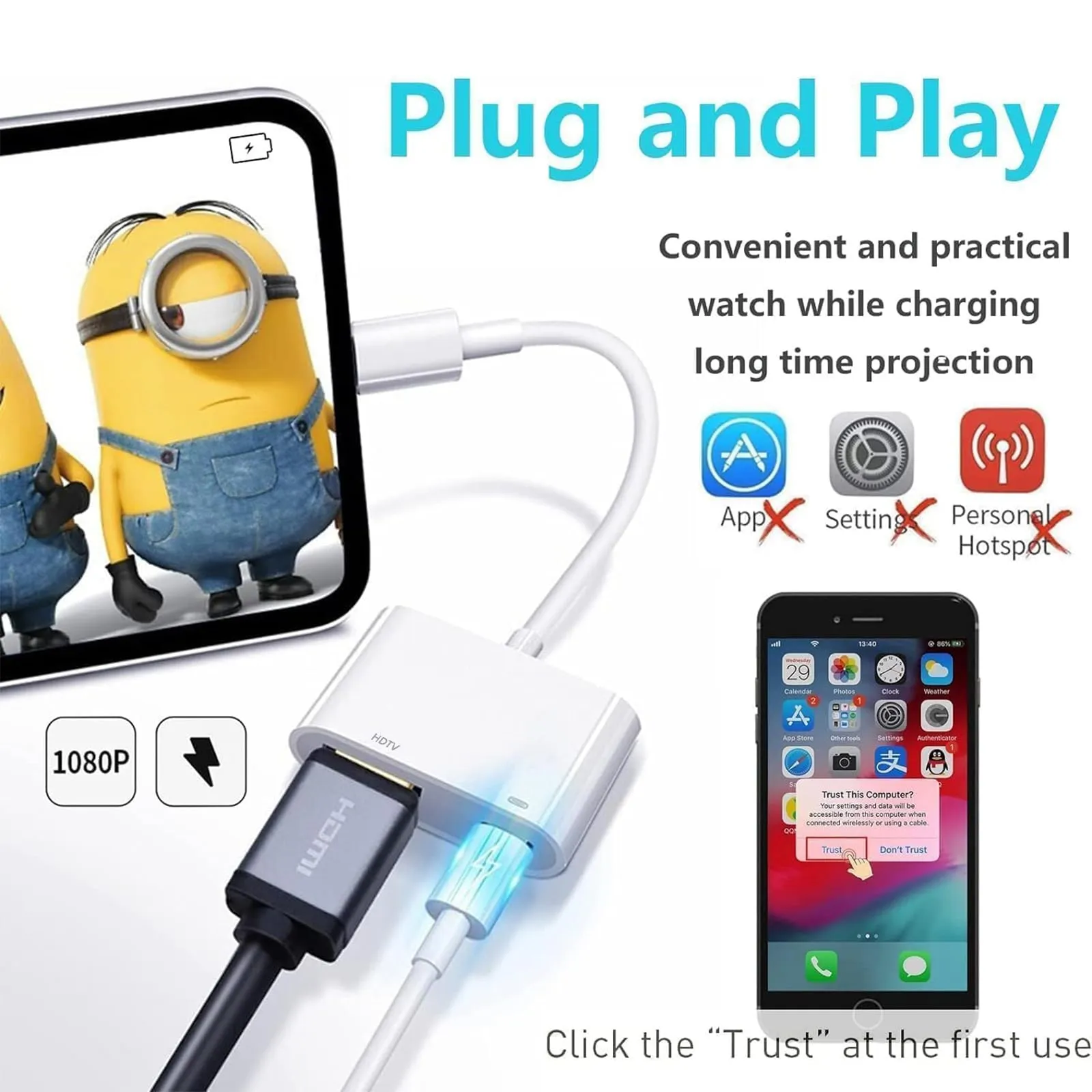 Aplimln Adattatore HDMI Lightning Digital AV 1080P per iPhone 14/13/12/11/8/7/XR - immagine 5