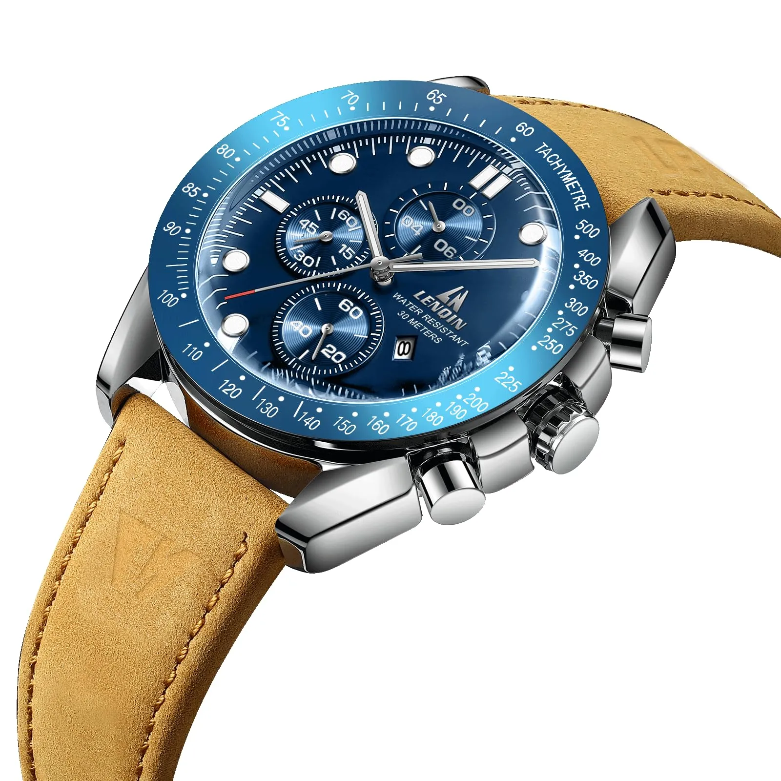 LN LENQIN Orologio Uomo Analogico al Quarzo con Cinturino in Pelle - immagine 3