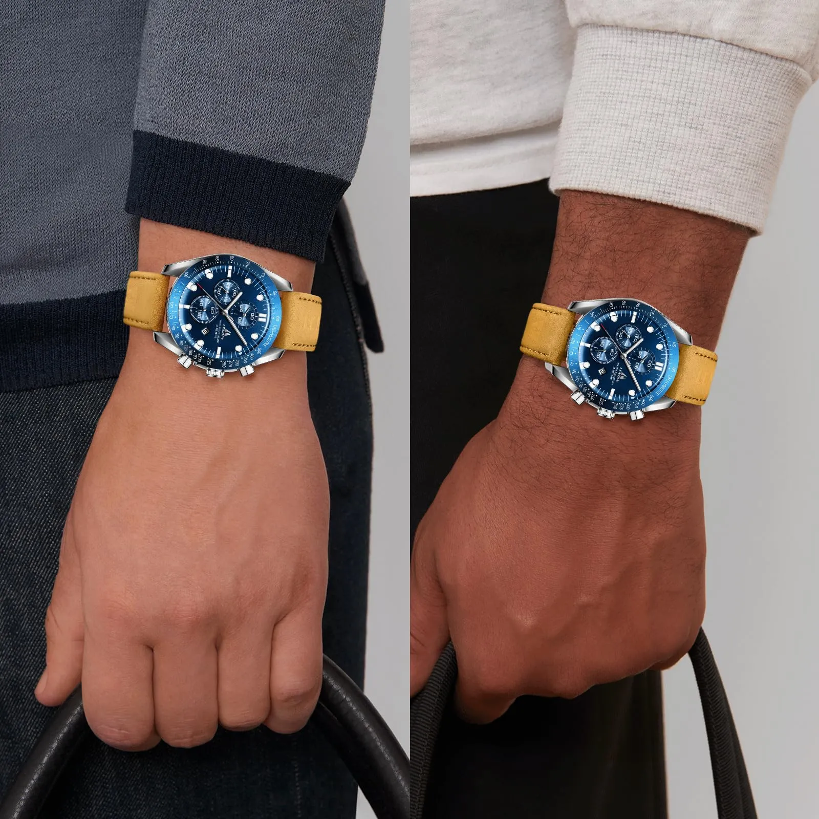 LN LENQIN Orologio Uomo Analogico al Quarzo con Cinturino in Pelle - immagine 5