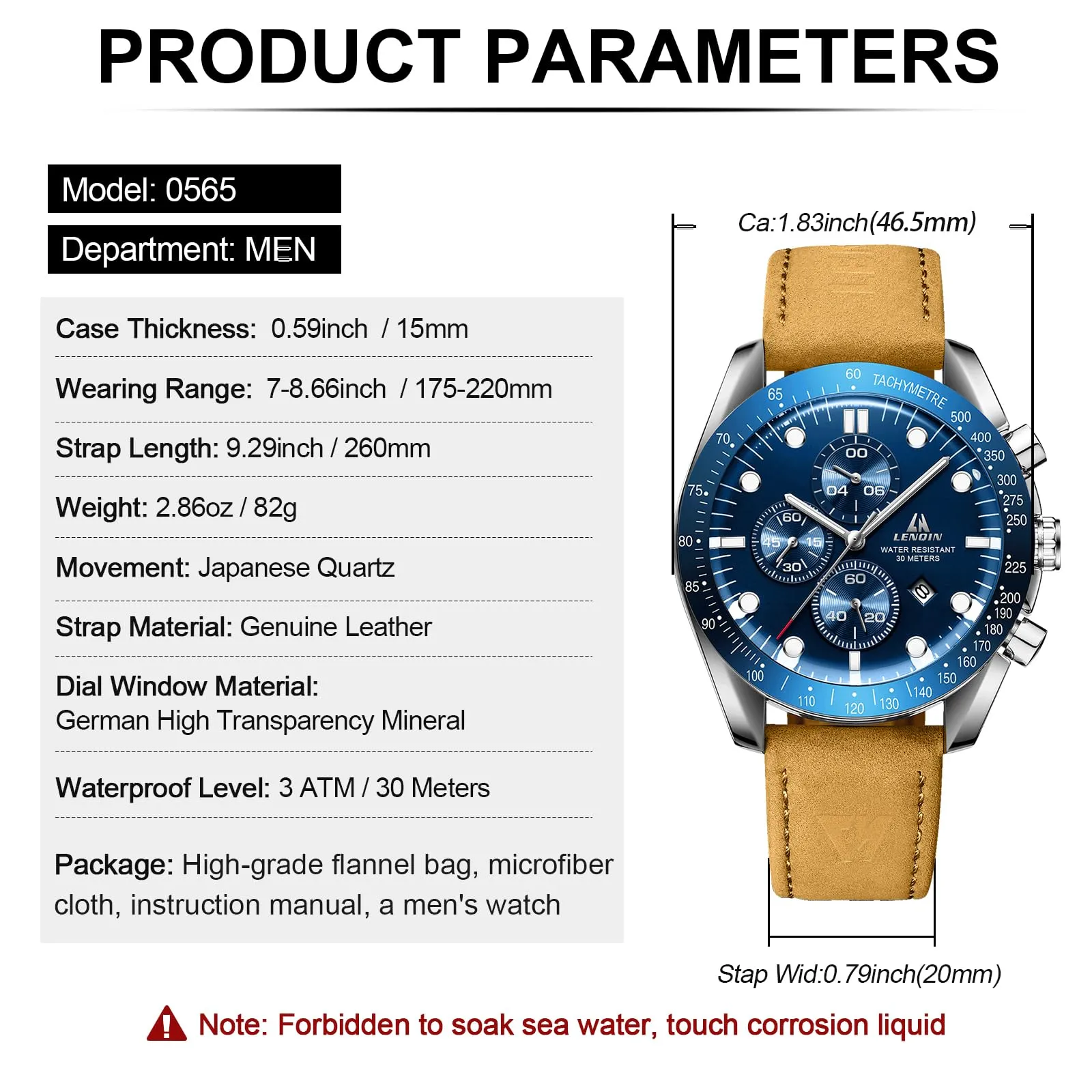 LN LENQIN Orologio Uomo Analogico al Quarzo con Cinturino in Pelle - immagine 7
