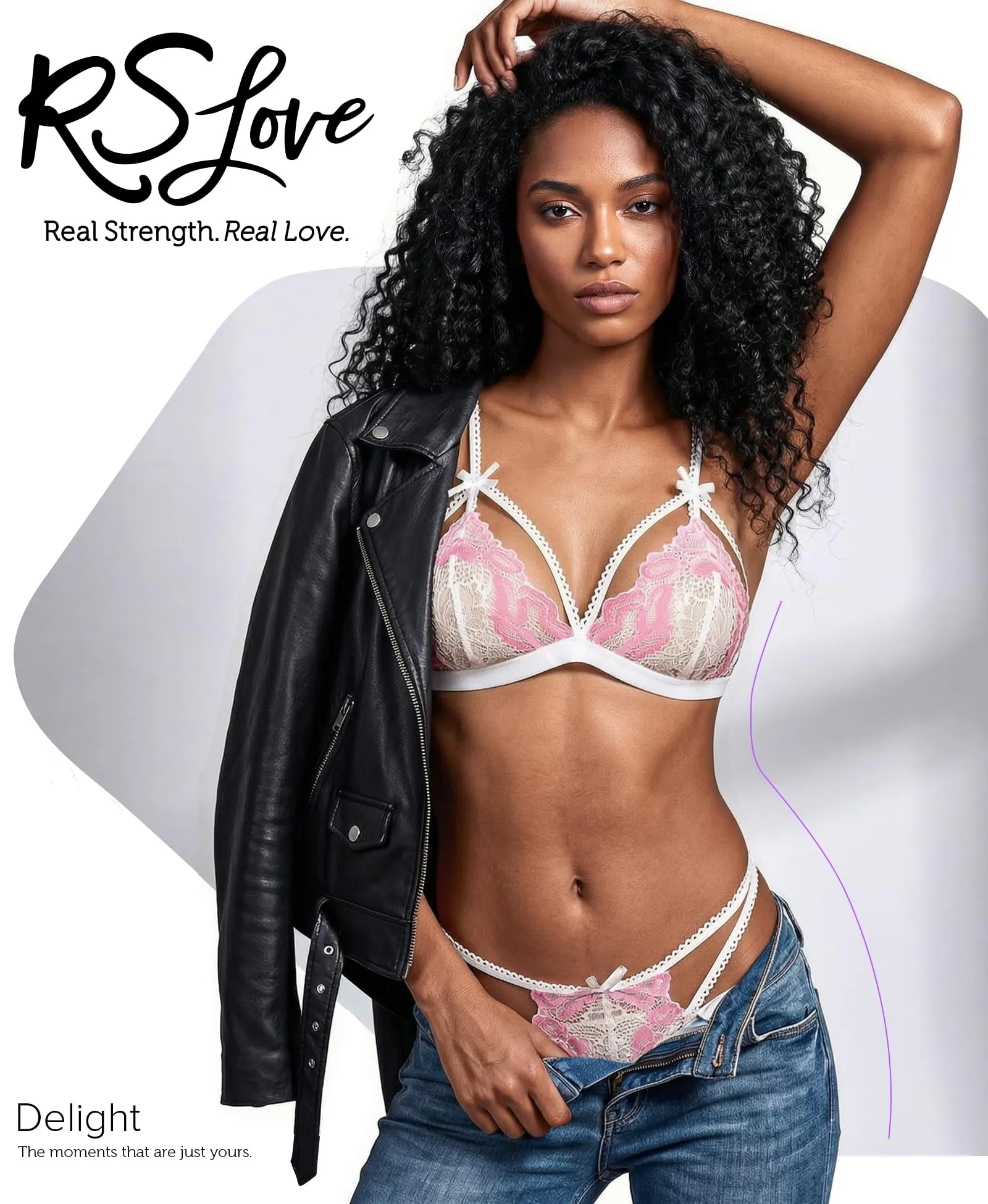 RSLOVE Set lingerie da donna con reggicalze in pizzo, 3 pezzi, bianco rosa, XXL - immagine 2