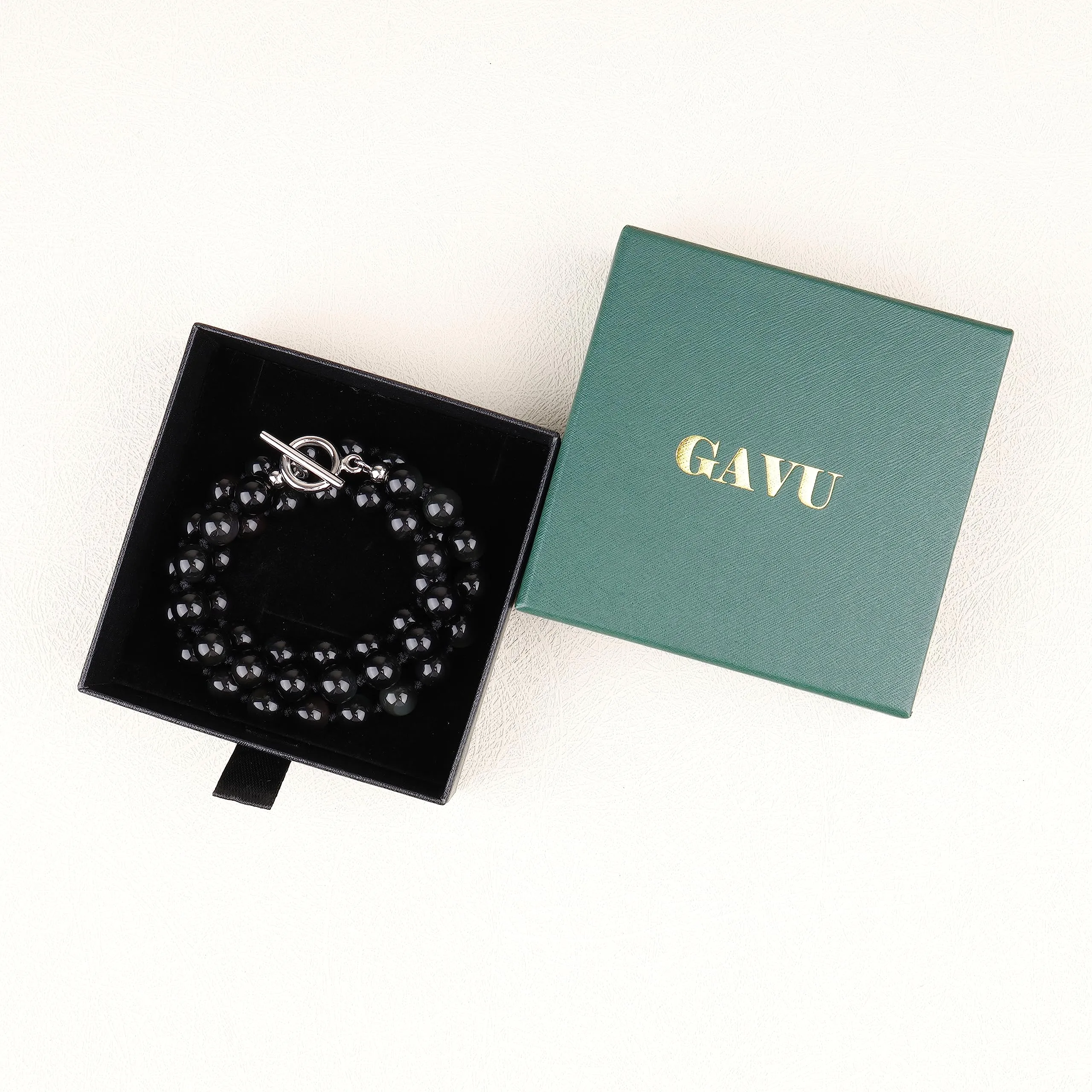 GAVU Collana da Uomo in Ossidiana con Perle Sfaccettate e Chiusura T-Bar, 60cm - immagine 6
