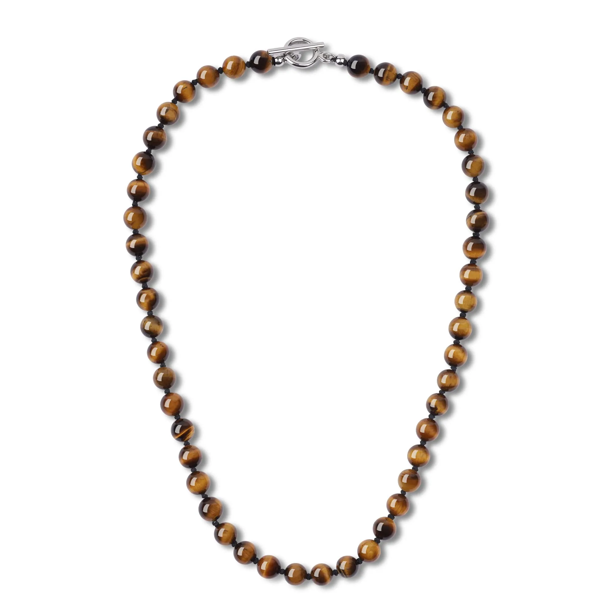 GAVU Collana da Uomo in Occhio di Tigre, Perline Sfaccettate Annodate a Mano, Chiusura T-Bar, 60cm - immagine 1