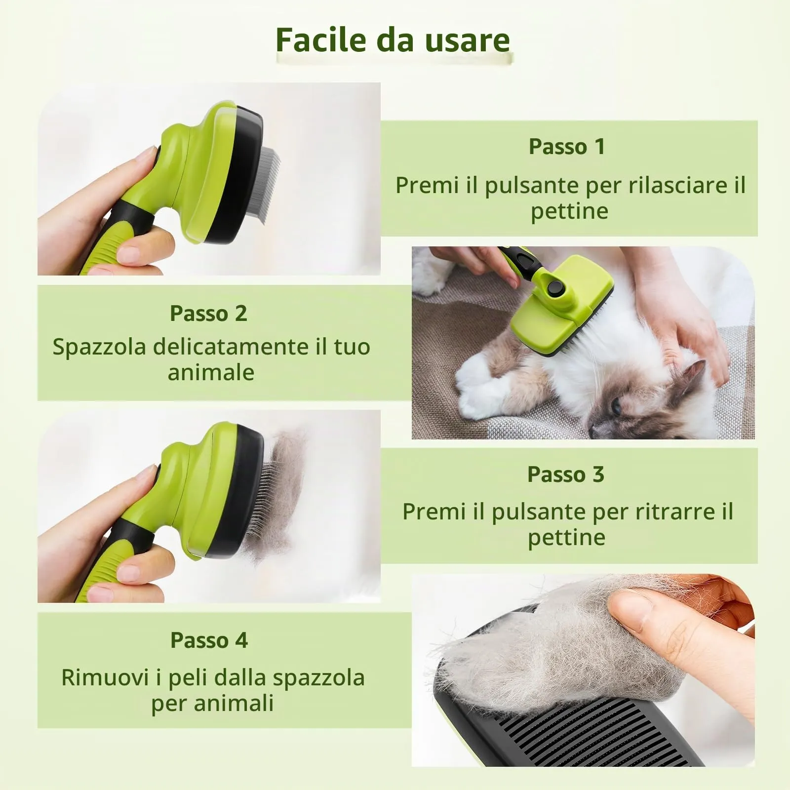 Pecute Spazzola per Cani, Denti Lisci in Acciaio Inossidabile - immagine 7