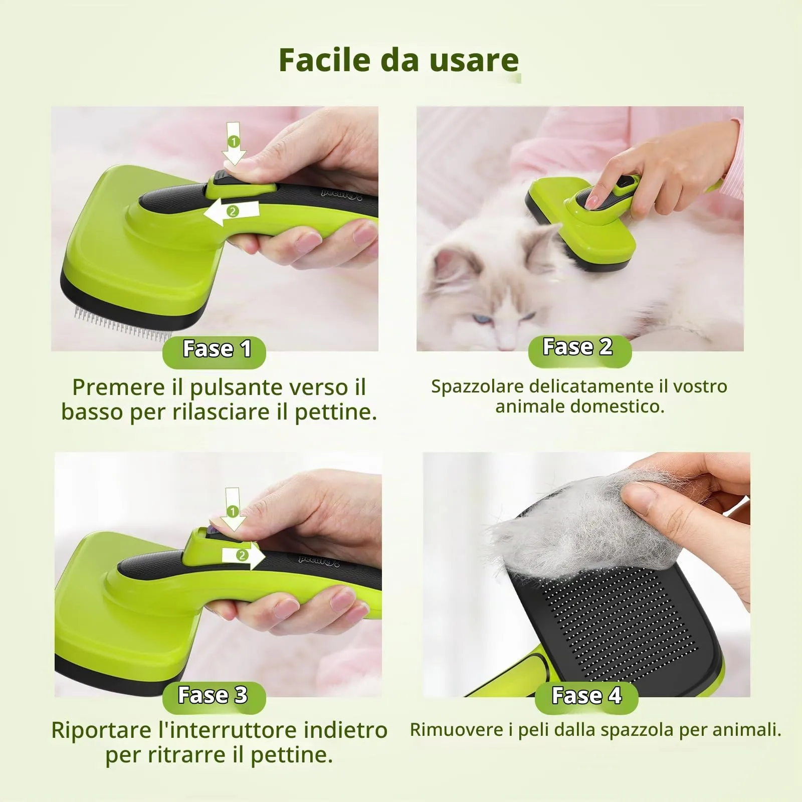 Pecute Spazzola per Cani/Gatti, Denti in Acciaio Inossidabile - immagine 7