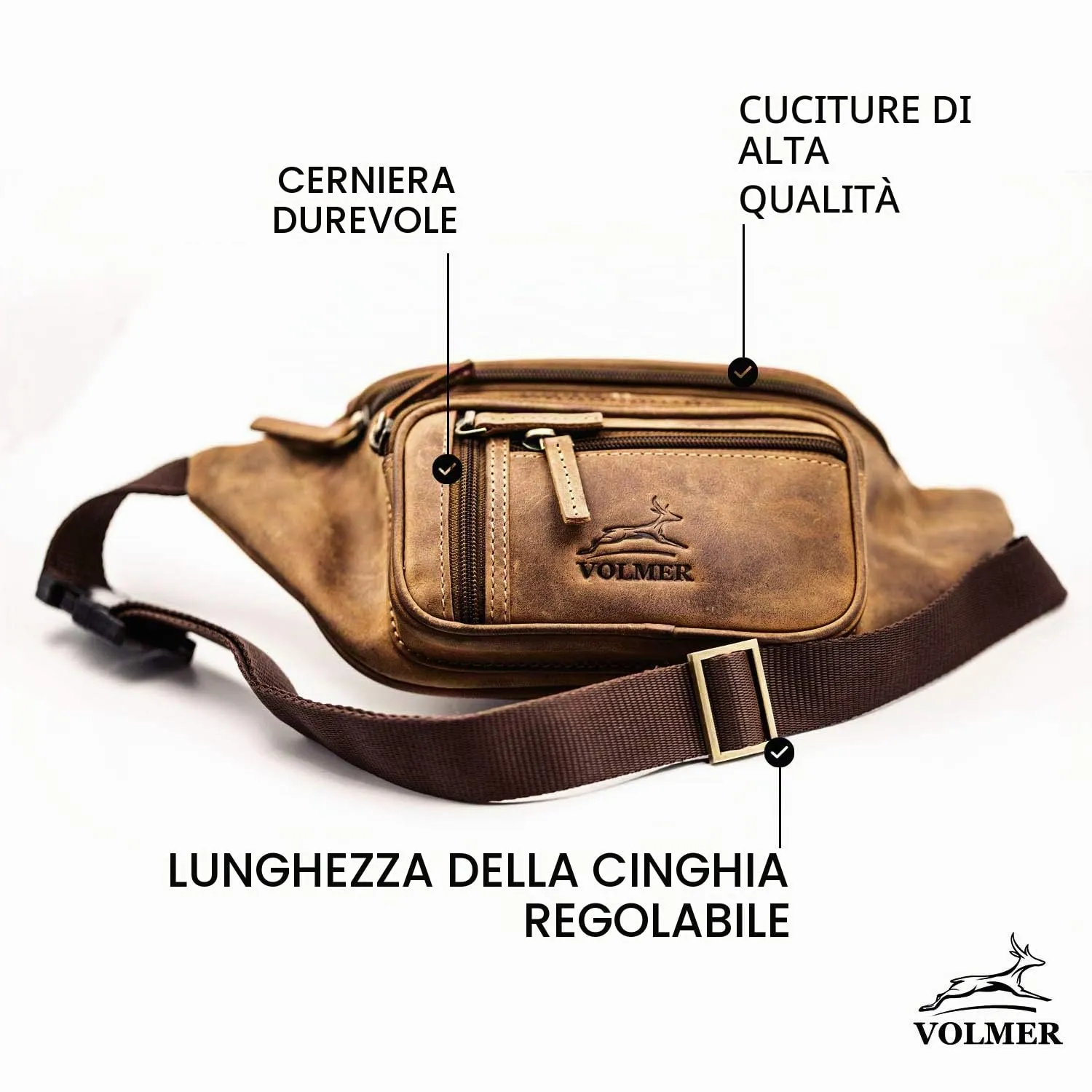 Fa.Volmer Marsupio in vera pelle per donne e uomini, Marrone, L - immagine 3