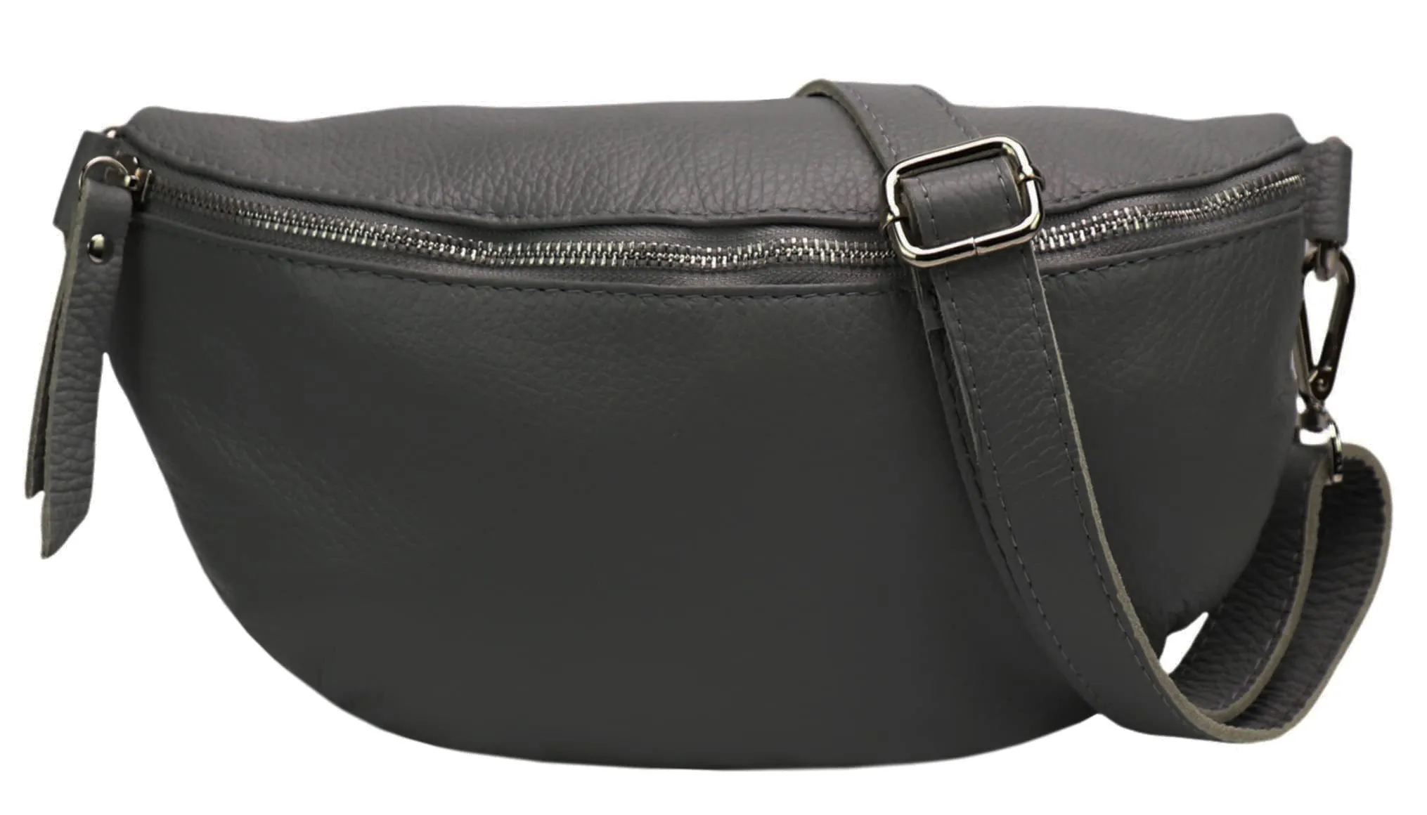 SH Leder Lala G399 Marsupio Unisex in Vera Pelle, 30 x 18 cm, Grigio Scuro, L - immagine 2