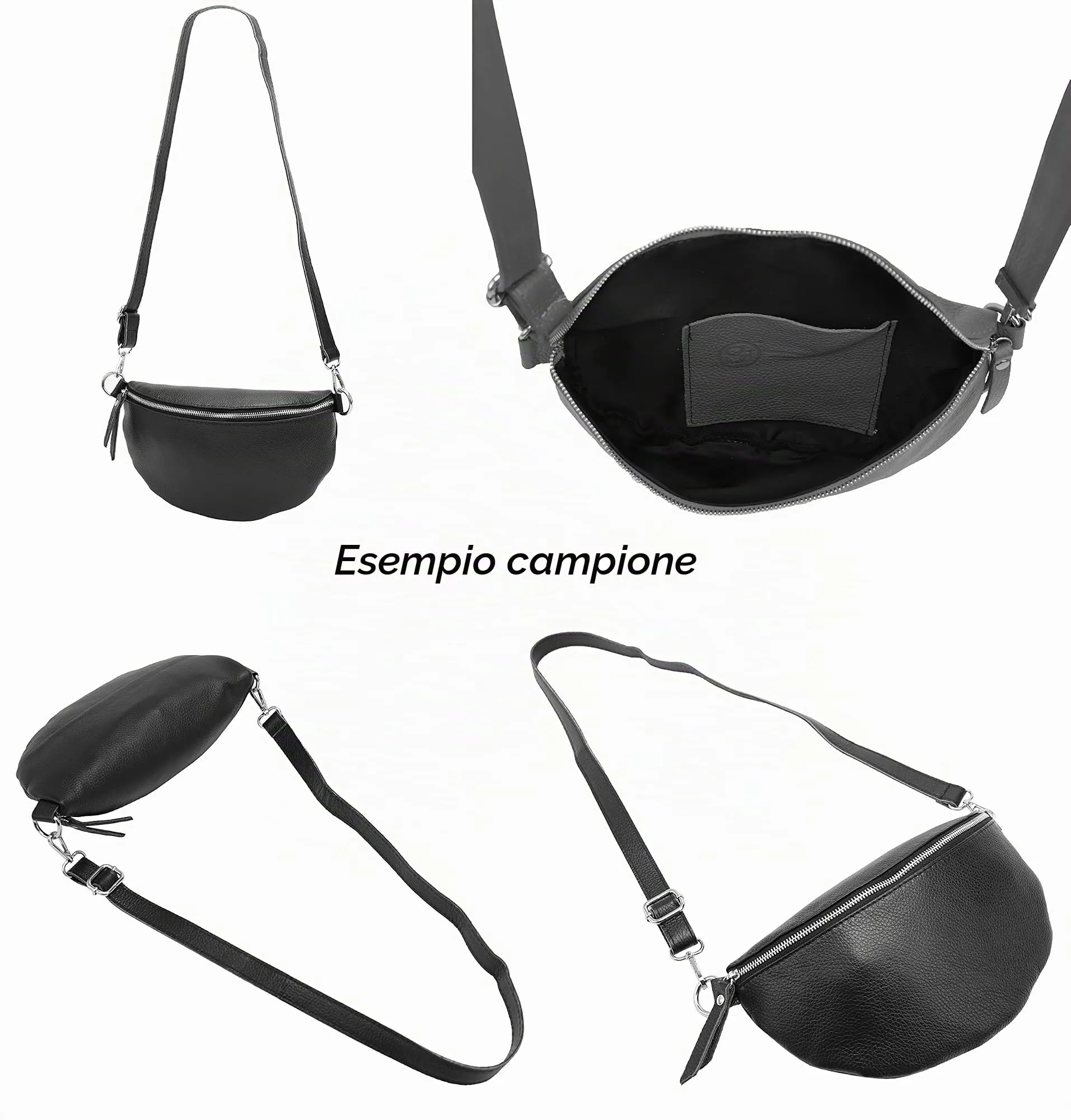 SH Leder Lala G399 Marsupio Unisex in Vera Pelle, Nero, L - immagine 5