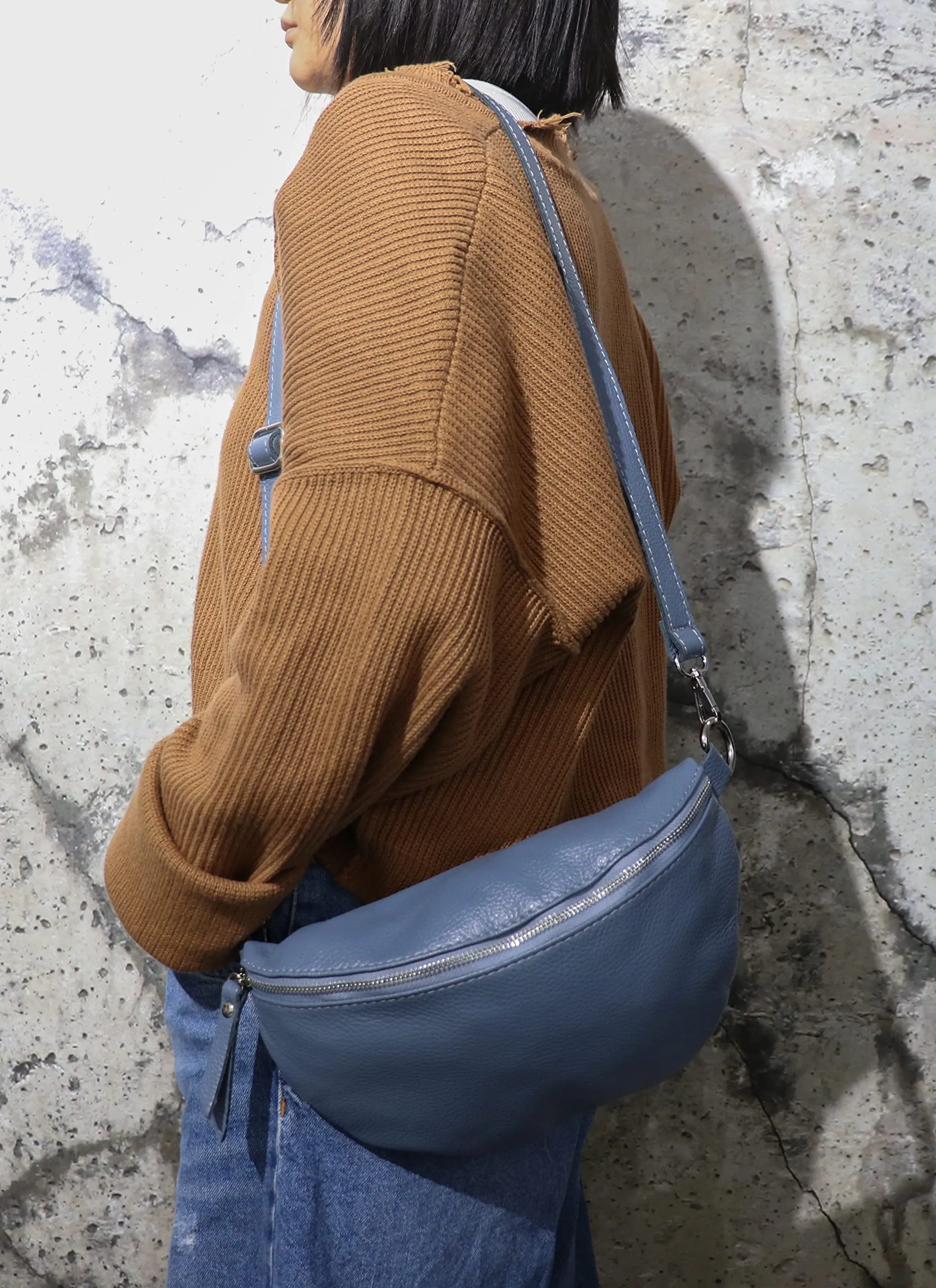 SH Leder Lala G399 Marsupio in vera pelle, 30 x 18 cm, Arancione, L - immagine 7