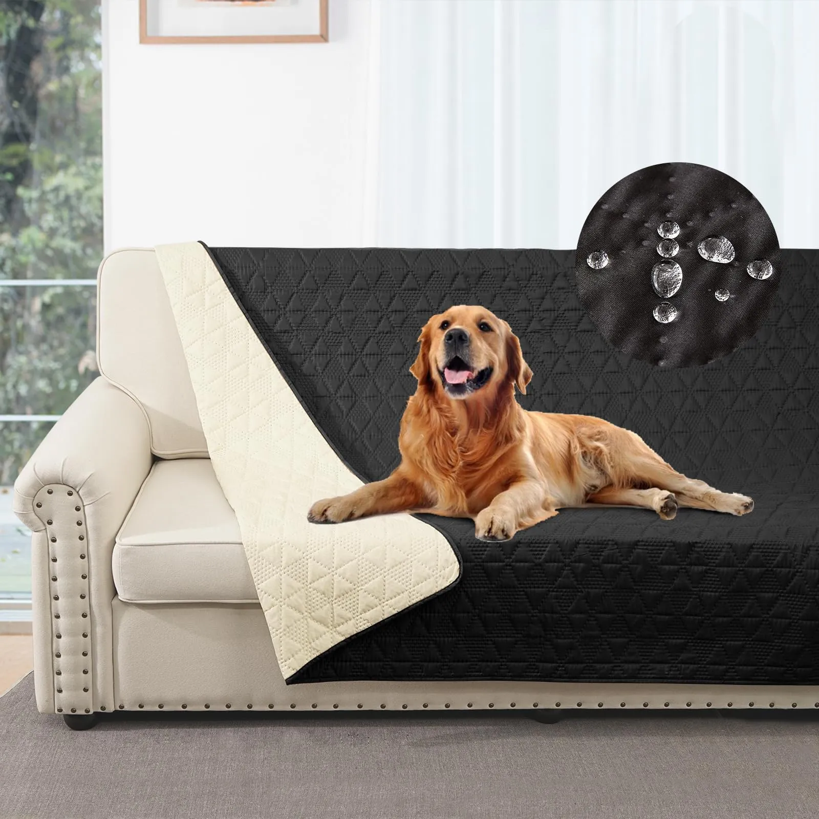 Taiyang Copridivano Impermeabile Antiscivolo per Cani, Gatti e Bambini, Nero, 208x208cm - immagine 2