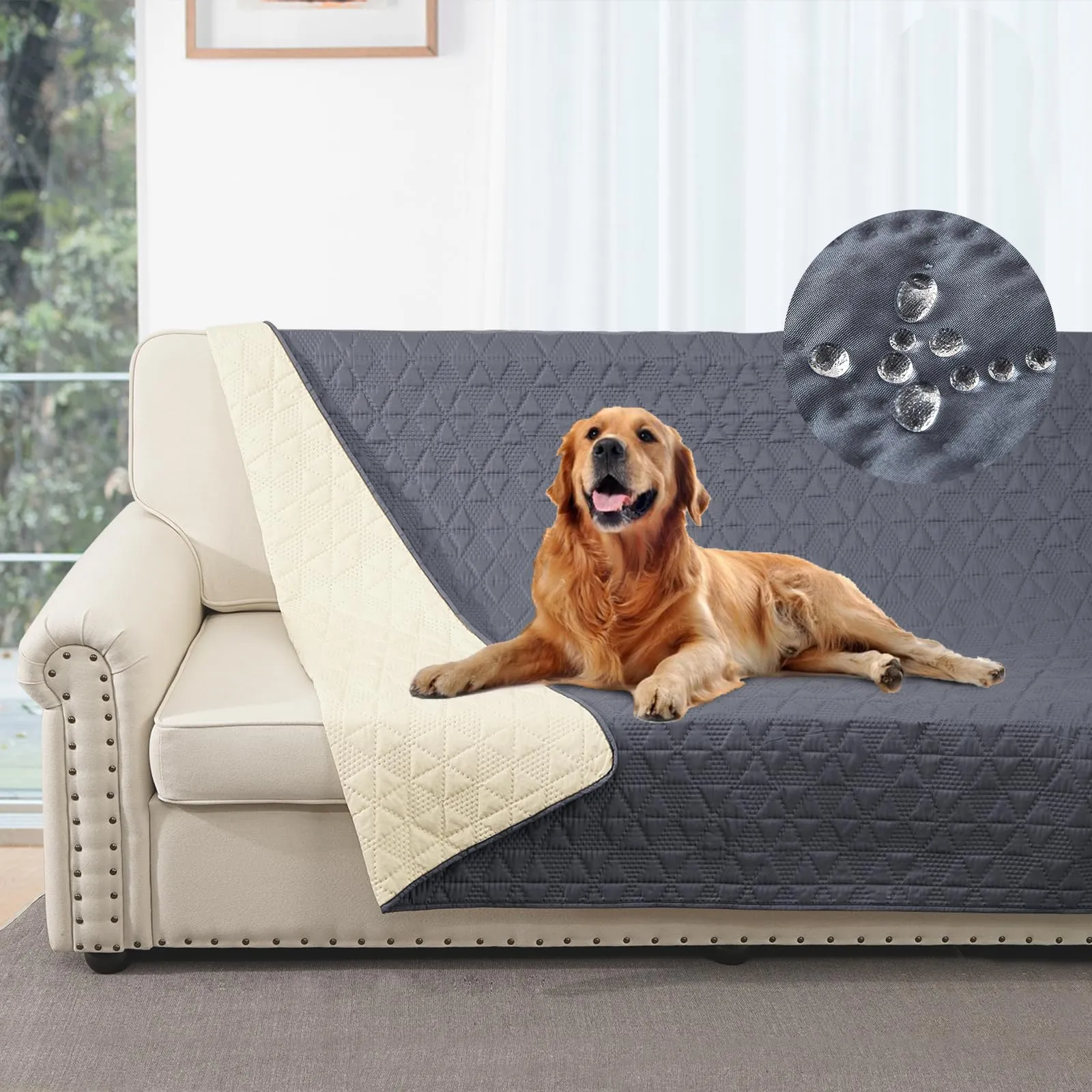 Taiyang Copridivano Impermeabile per Cani e Gatti, Fondo Antiscivolo, Grigio, 208x208cm - immagine 2