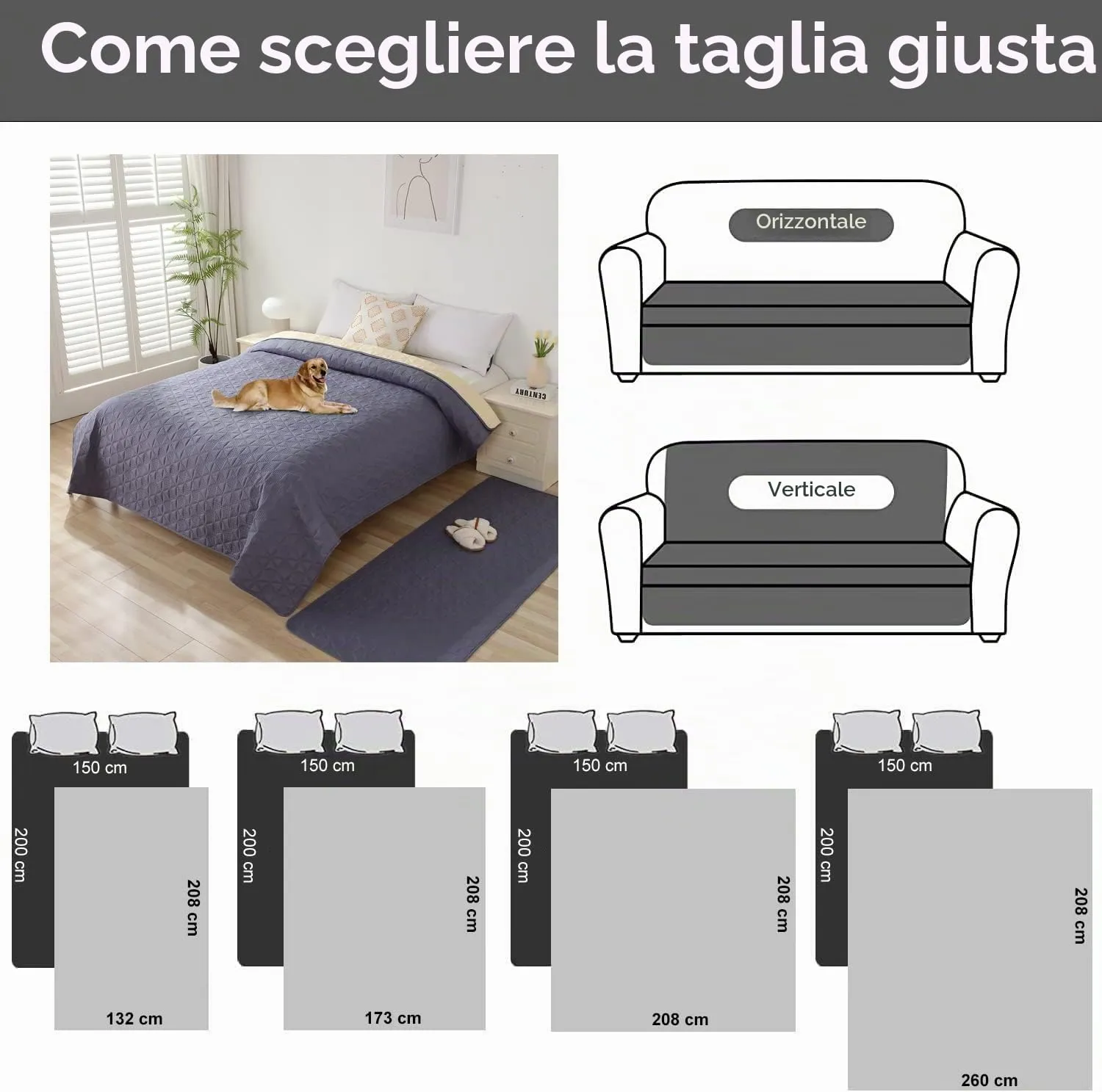 Taiyang Copridivano Impermeabile per Cani e Gatti, Fondo Antiscivolo, Grigio, 208x208cm - immagine 4