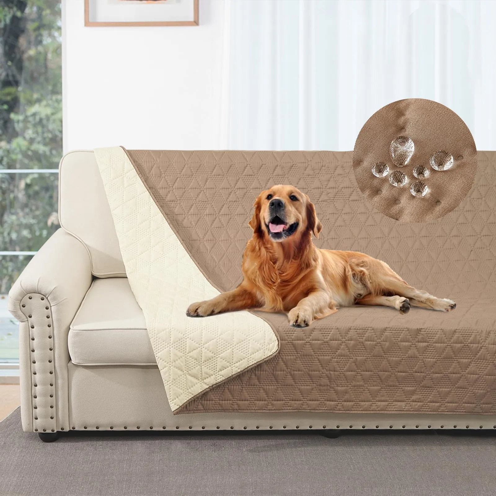 Taiyang Copridivano Impermeabile Antiscivolo per Cani, Gatti e Bambini, Marrone Metallizzato, 208x208cm - immagine 2