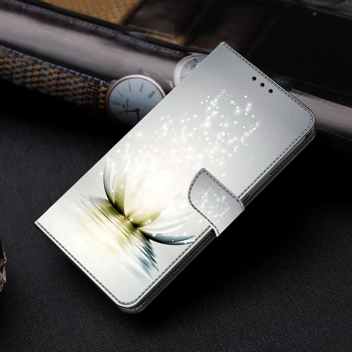 Tivenfezk PU Leather Wallet Case for Samsung Galaxy A12 5G/4G, White Lotus Magnetic Card Holder Protective Cover - immagine 2