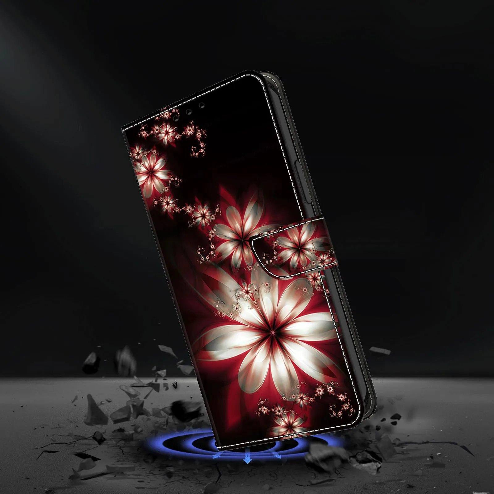 Tivenfezk PU Leather Wallet Case for Samsung Galaxy A53 5G, Red White Flower Painted Magnetic Card Holder Protective Cover - immagine 2