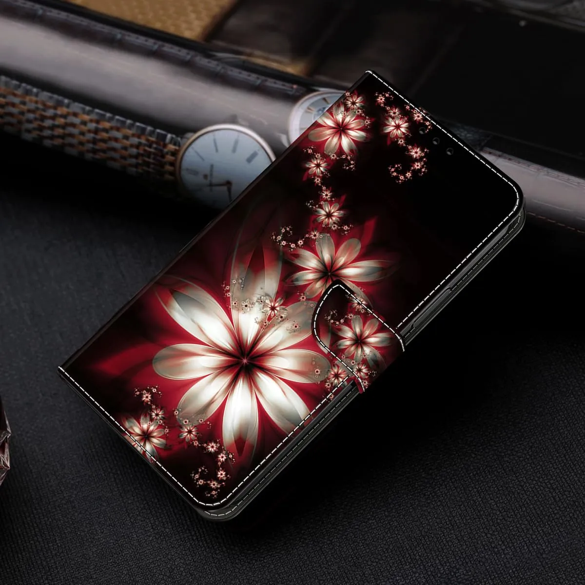 Tivenfezk PU Leather Wallet Case for Samsung Galaxy A53 5G, Red White Flower Painted Magnetic Card Holder Protective Cover - immagine 3