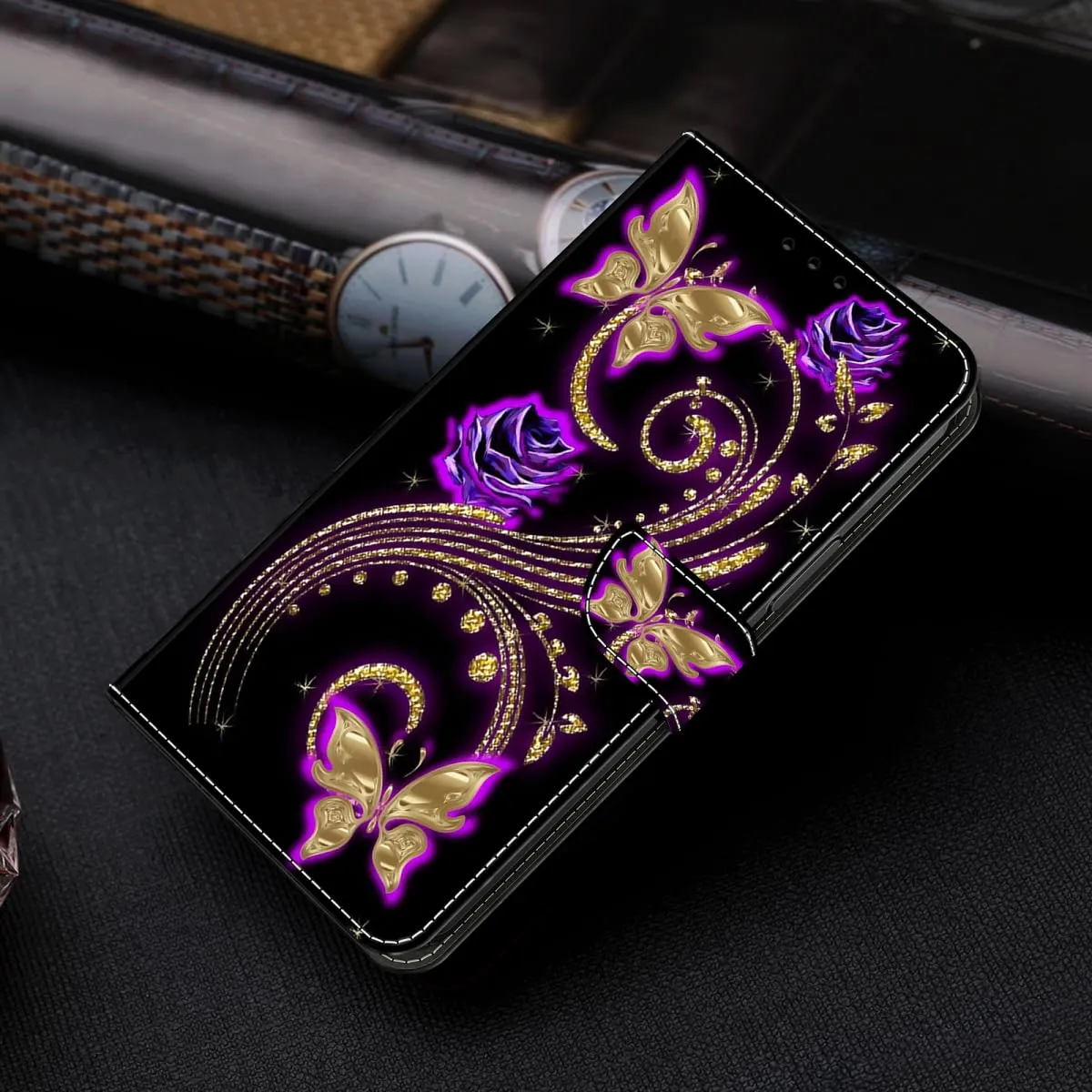 Tivenfezk Custodia in Pelle PU per Samsung Galaxy A53 5G, Portafoglio Magnetico con Porta Carte, Viola Fiore Farfalla - immagine 3