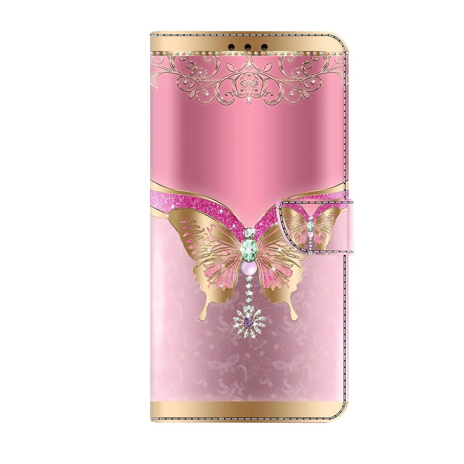 Tivenfezk Custodia in Pelle PU per Samsung Galaxy A71, Portafoglio Magnetico con Porta Carte, Oro Rosa Farfalla - immagine 1