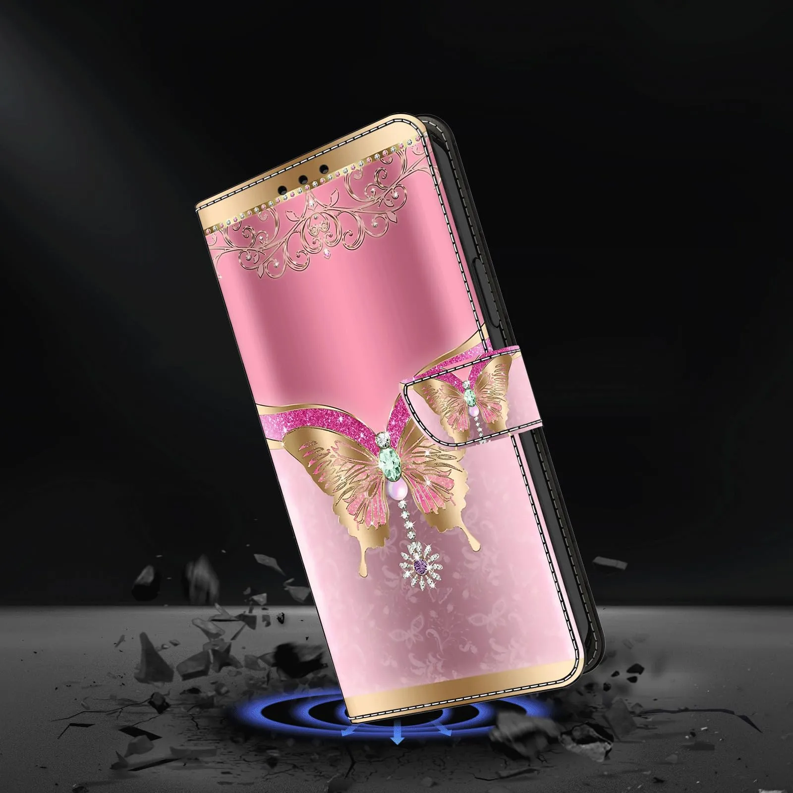 Tivenfezk Custodia in Pelle PU per Samsung Galaxy A33 5G, Oro Rosa Farfalla, Portafoglio Magnetico con Porta Carte - immagine 2