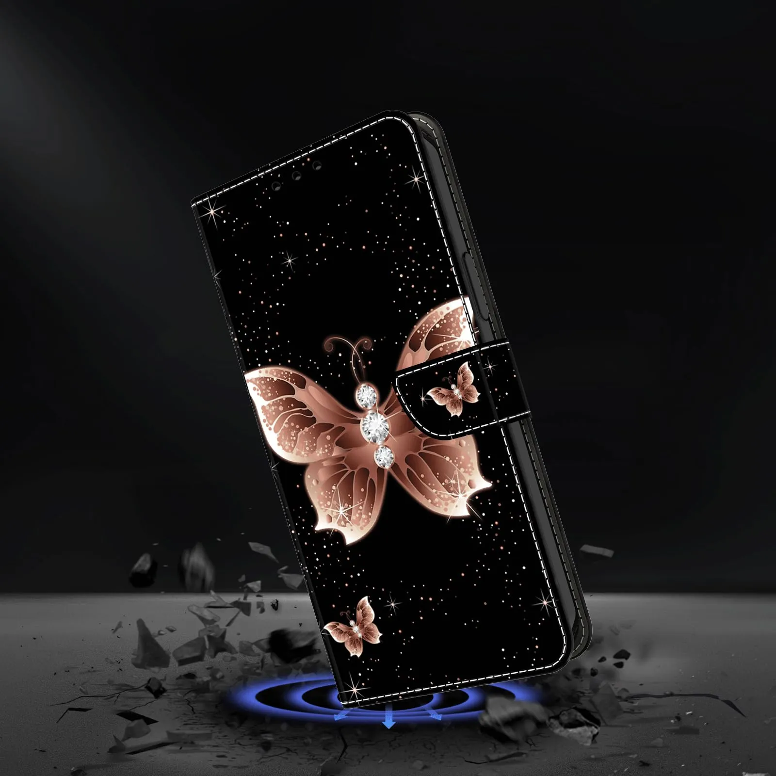 Tivenfezk PU Leather Wallet Case for Samsung Galaxy A12 5G/4G, Diamond Butterfly Design with Card Holder and Magnetic Closure - immagine 2