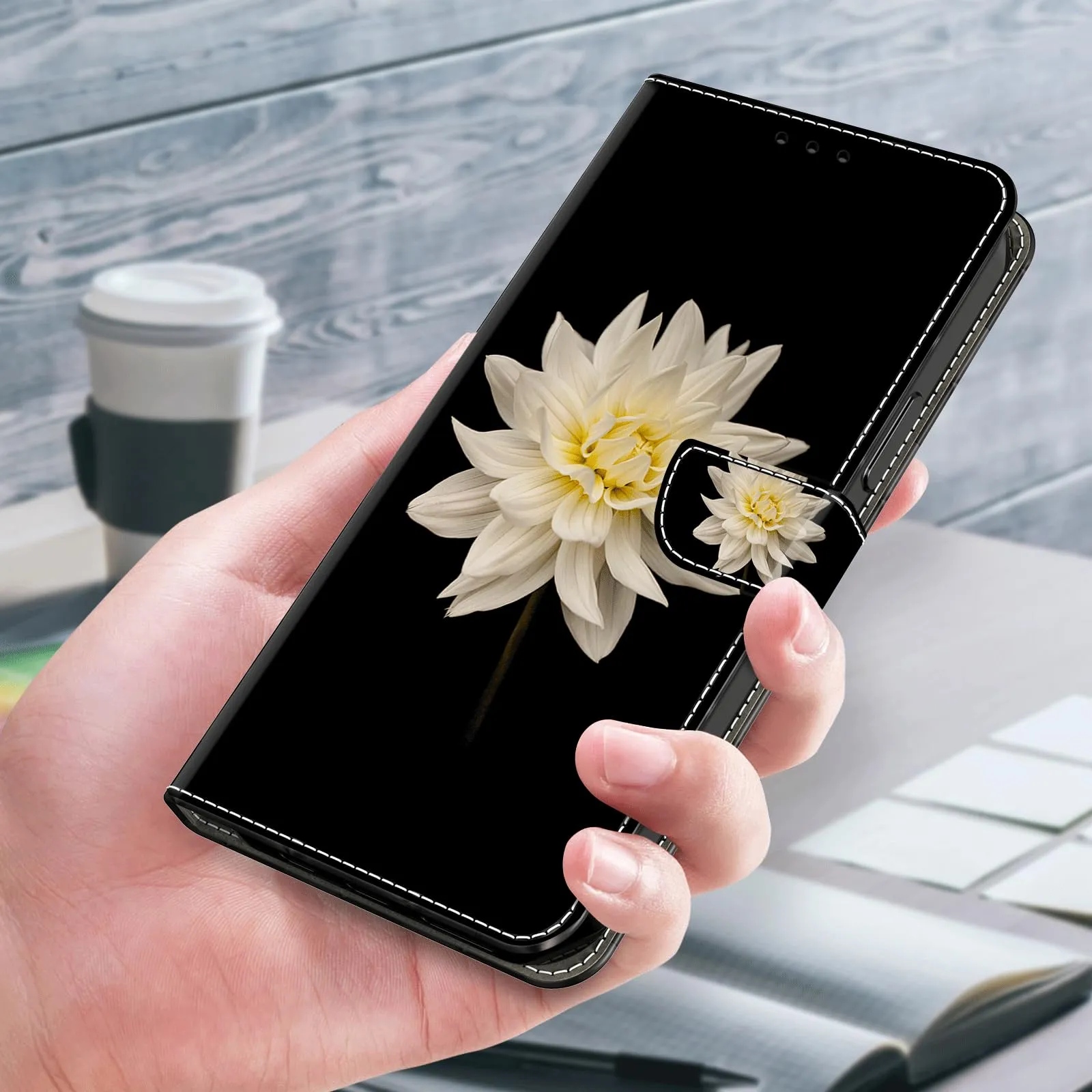 Tivenfezk Custodia in Pelle PU per Samsung Galaxy A04S, Bianco Fiore, Portafoglio con Porta Carte e Chiusura Magnetica - immagine 4