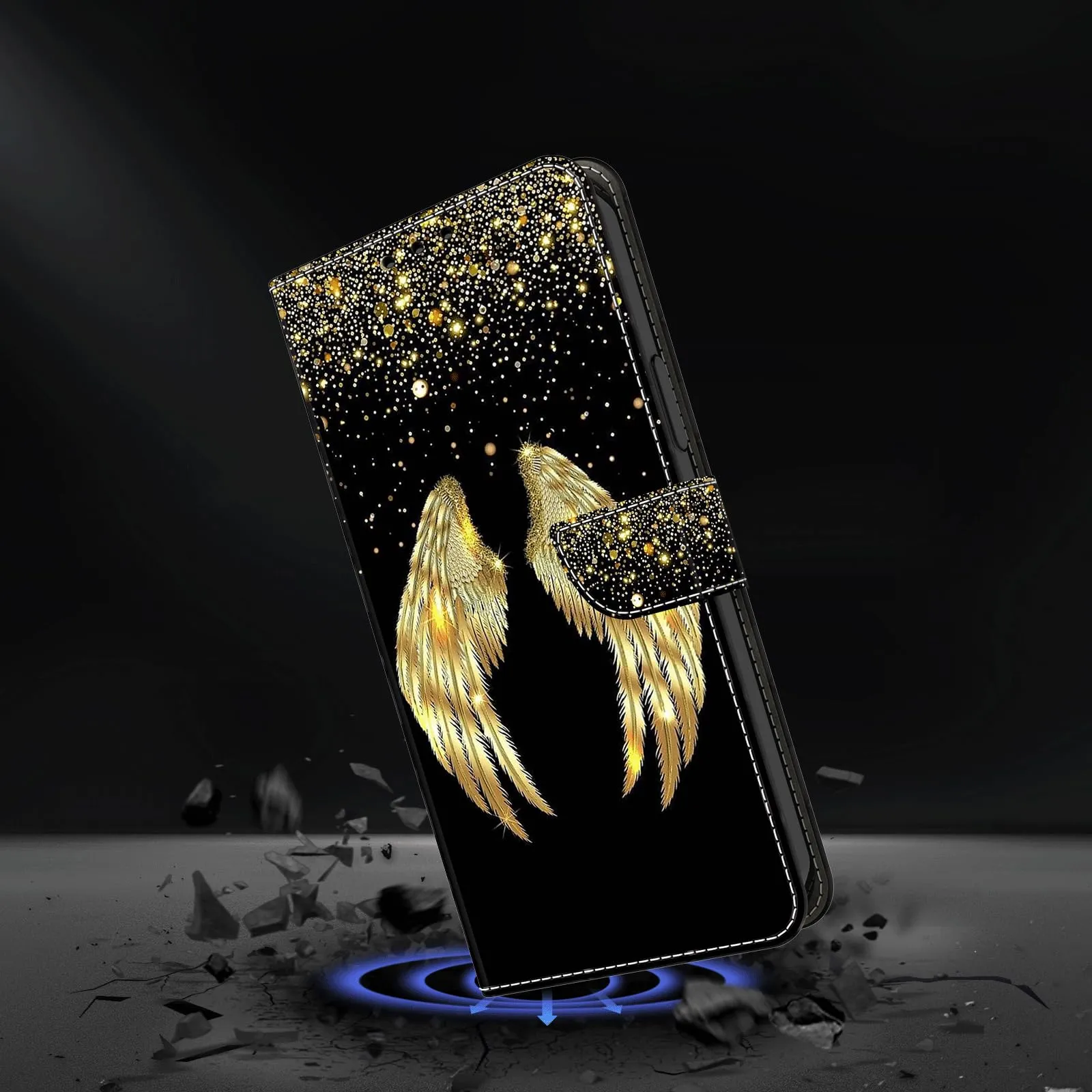 Tivenfezk PU Leather Wallet Case for Samsung Galaxy A23 4G/5G, Gold Wing Design with Card Slots and Magnetic Closure - immagine 2
