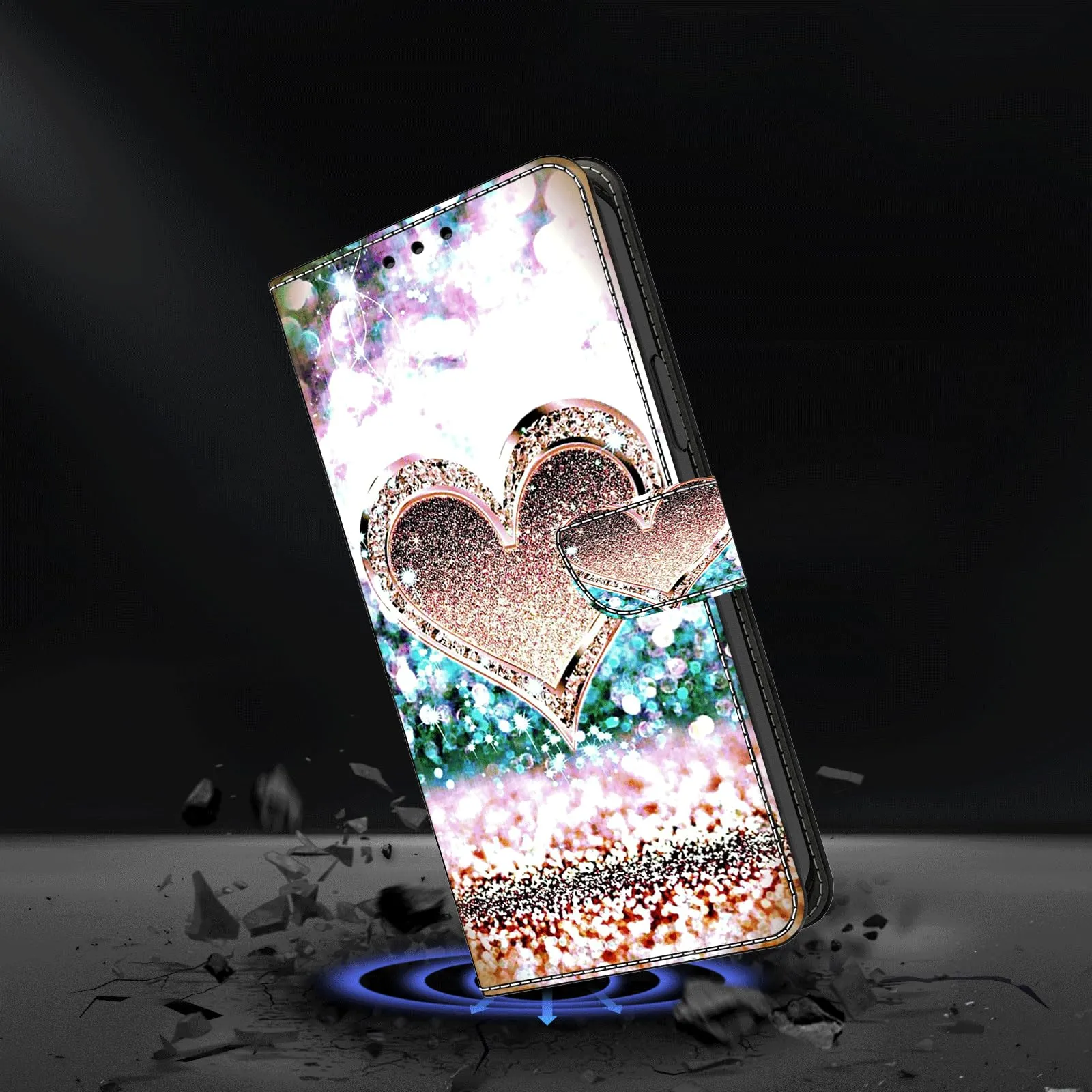 Tivenfezk PU Leather Wallet Case for Samsung Galaxy A34 5G, Glitter Heart Design with Card Holder and Magnetic Closure - immagine 2