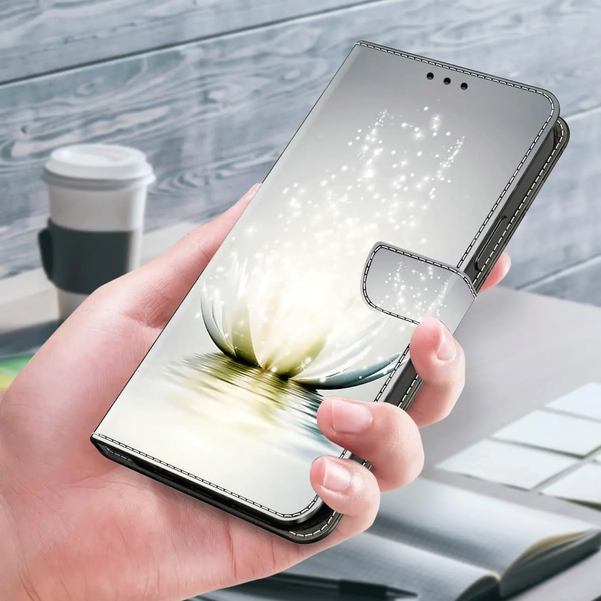 Tivenfezk Custodia in Pelle PU per Samsung Galaxy A21S, Portafoglio Magnetico con Porta Carte, Bianco Loto - immagine 3