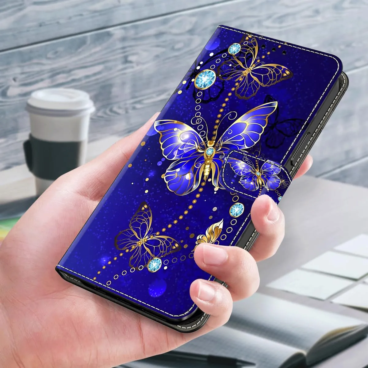 Tivenfezk Custodia in Pelle PU per Samsung Galaxy A04S, Portafoglio con Porta Carte e Chiusura Magnetica, Blu Farfalla - immagine 4