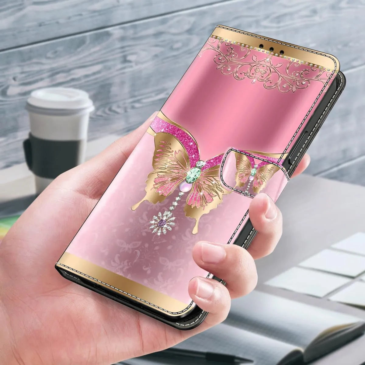 Tivenfezk PU Leather Wallet Case for Samsung Galaxy A34 5G, Rose Gold Butterfly Design with Card Holder and Magnetic Closure - immagine 4