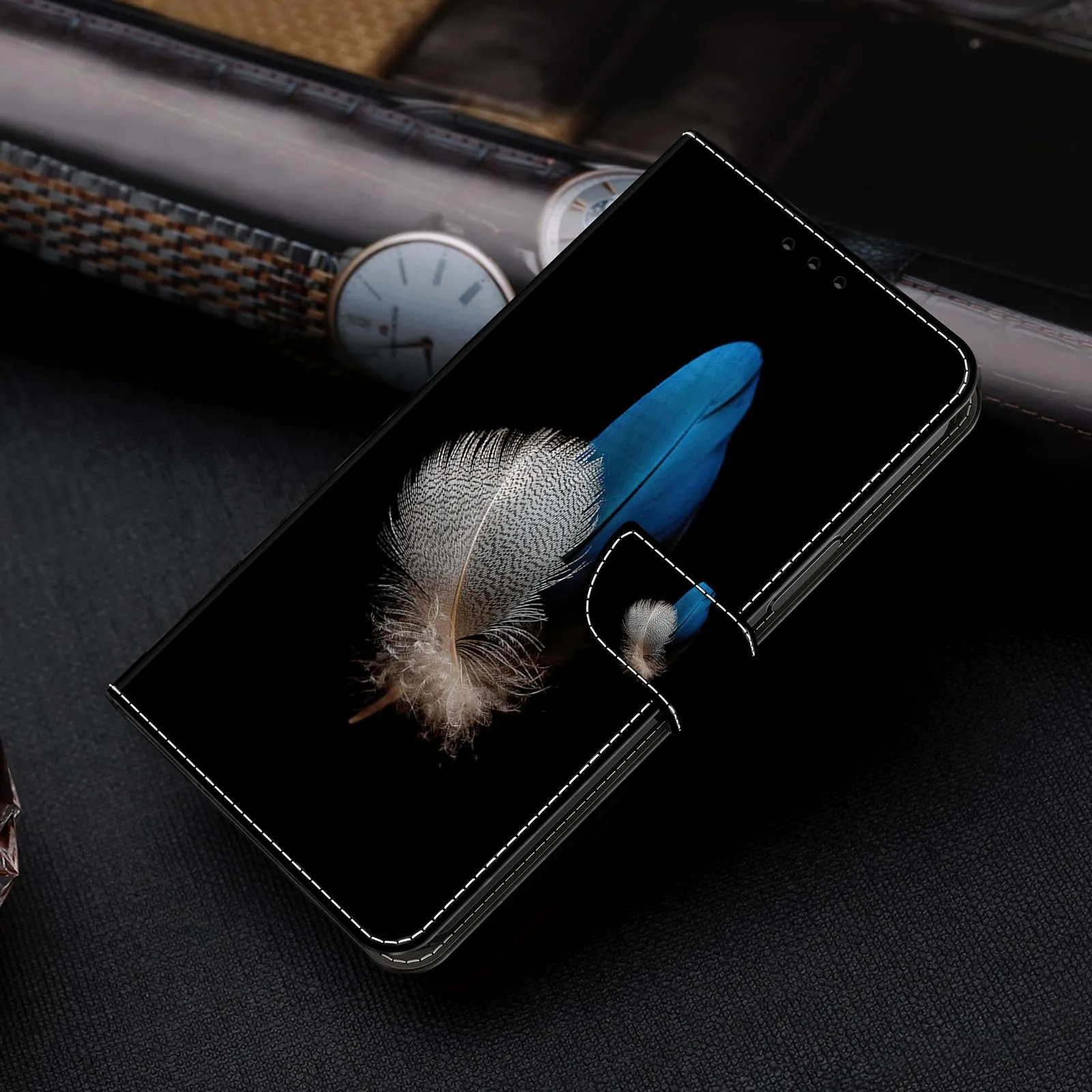 Tivenfezk Custodia in Pelle PU per Samsung Galaxy A50/A30S, Blu Bianco Piuma, Portafoglio con Porta Carte e Chiusura Magnetica - immagine 3