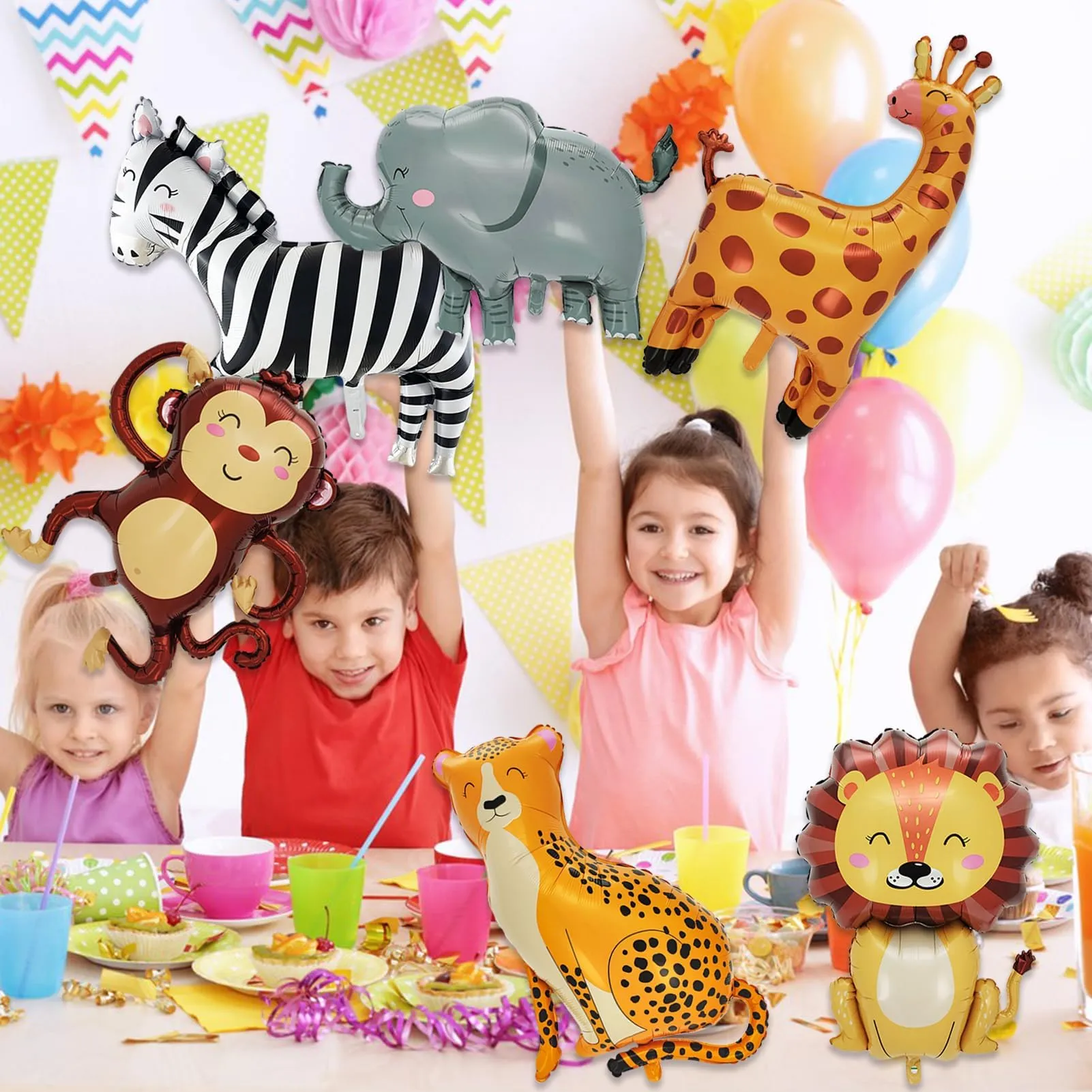 6 Pezzi Jungle Safari Palloncini,Palloncinis Animali Della Giungla - immagine 5