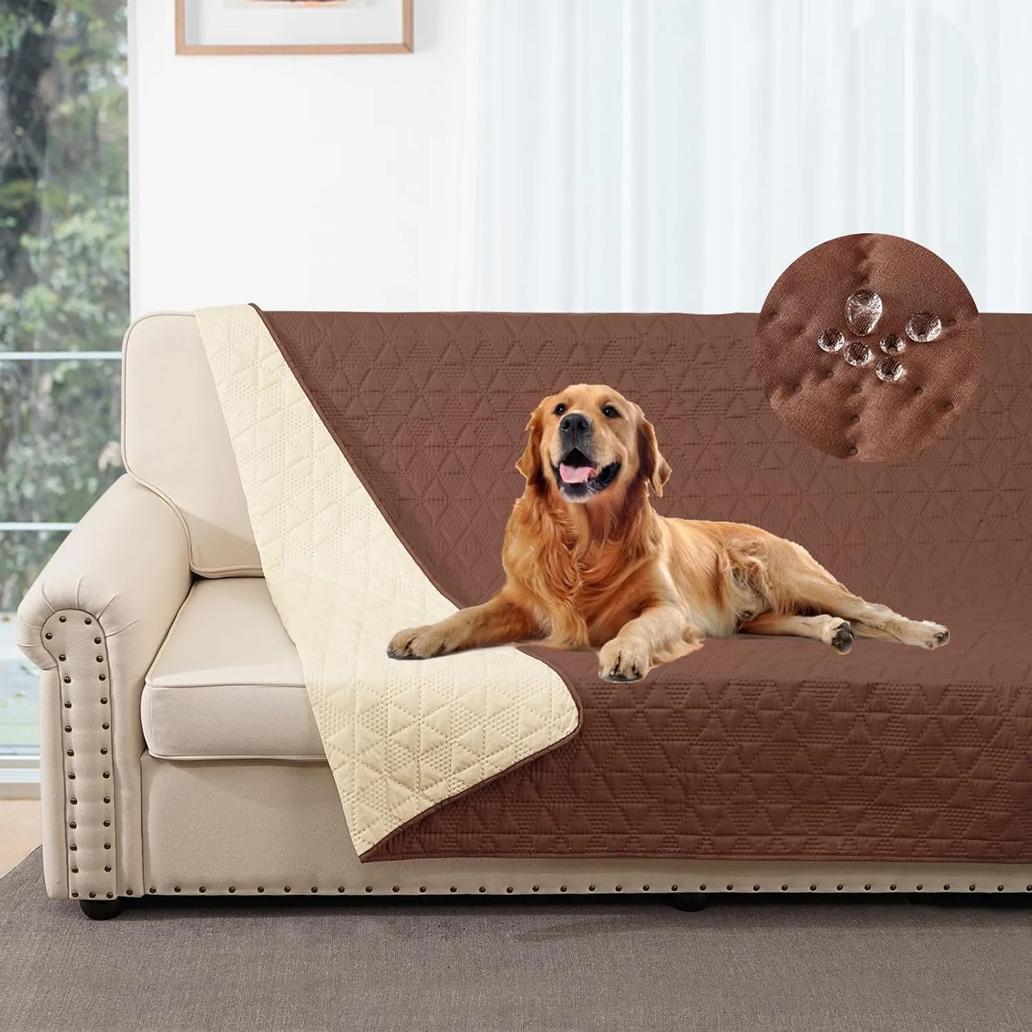 Taiyang Copridivano per Cani impermeabile, Coperta impermeabile per cani, protezione per mobili per bambini, bambini, cane, gatto, Fondo antiscivolo (Caffè, 173-208cm(1 Pack)) - immagine 1