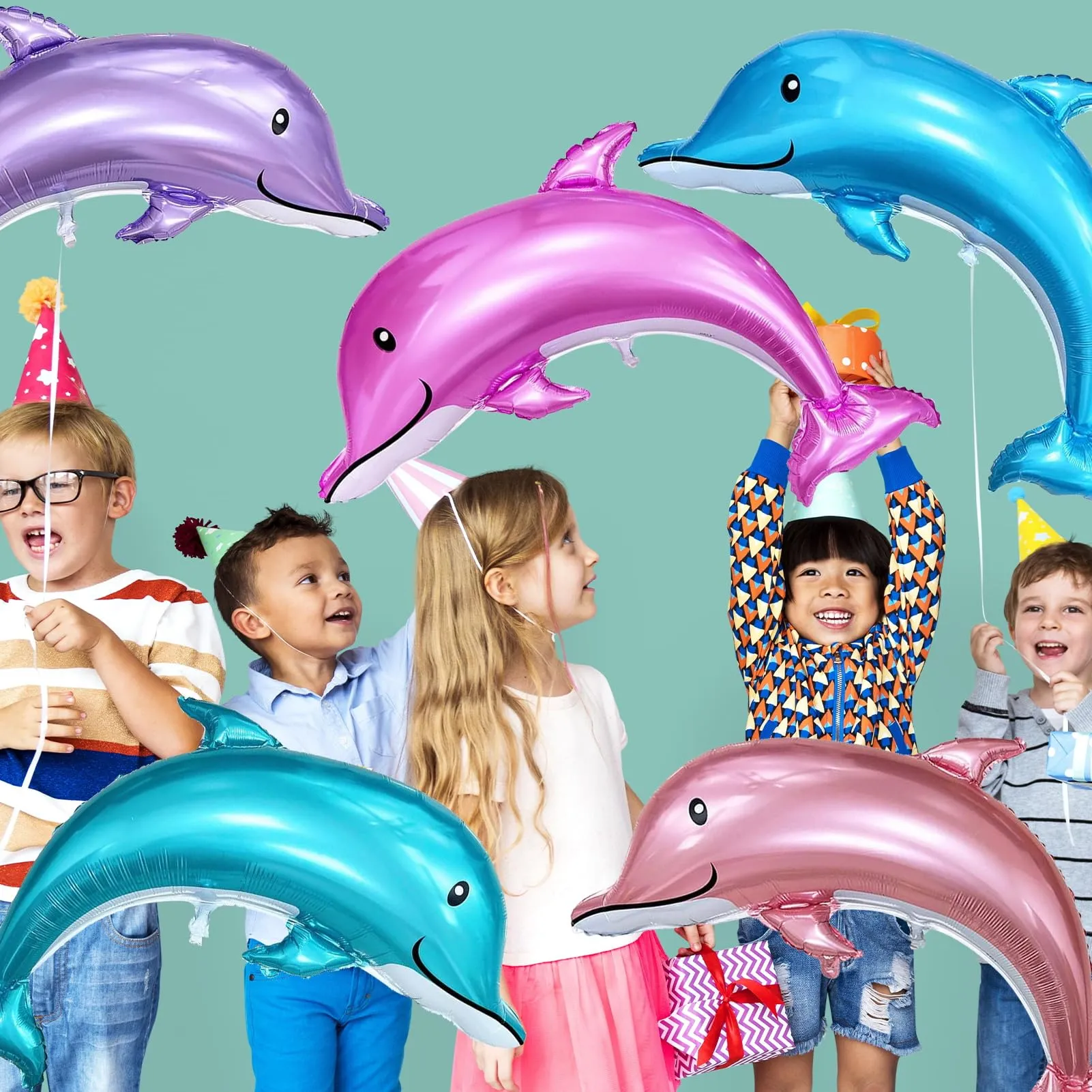 5pcs Palloncini Delfini,Palloncino Delfino Colorato,Set di palloncini Giant - immagine 4
