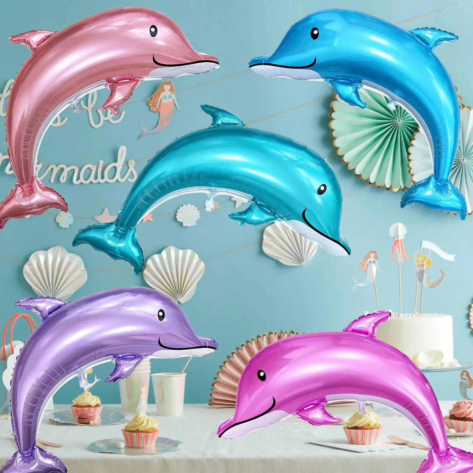 5pcs Palloncini Delfini,Palloncino Delfino Colorato,Set di palloncini Giant - immagine 7